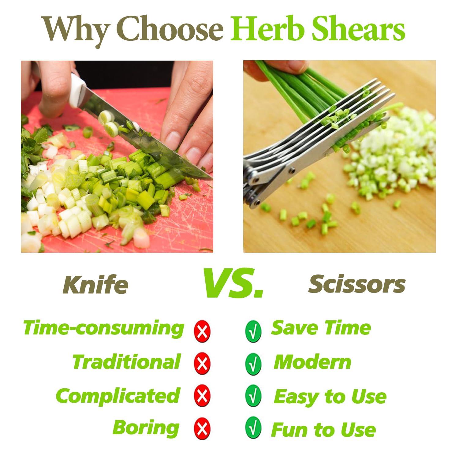 Herb Scissors, Kitchen Herb Shears Cutter with 5 Blades and Cover, Sharp Dishwasher Safe Kitchen Gadget - Green C49