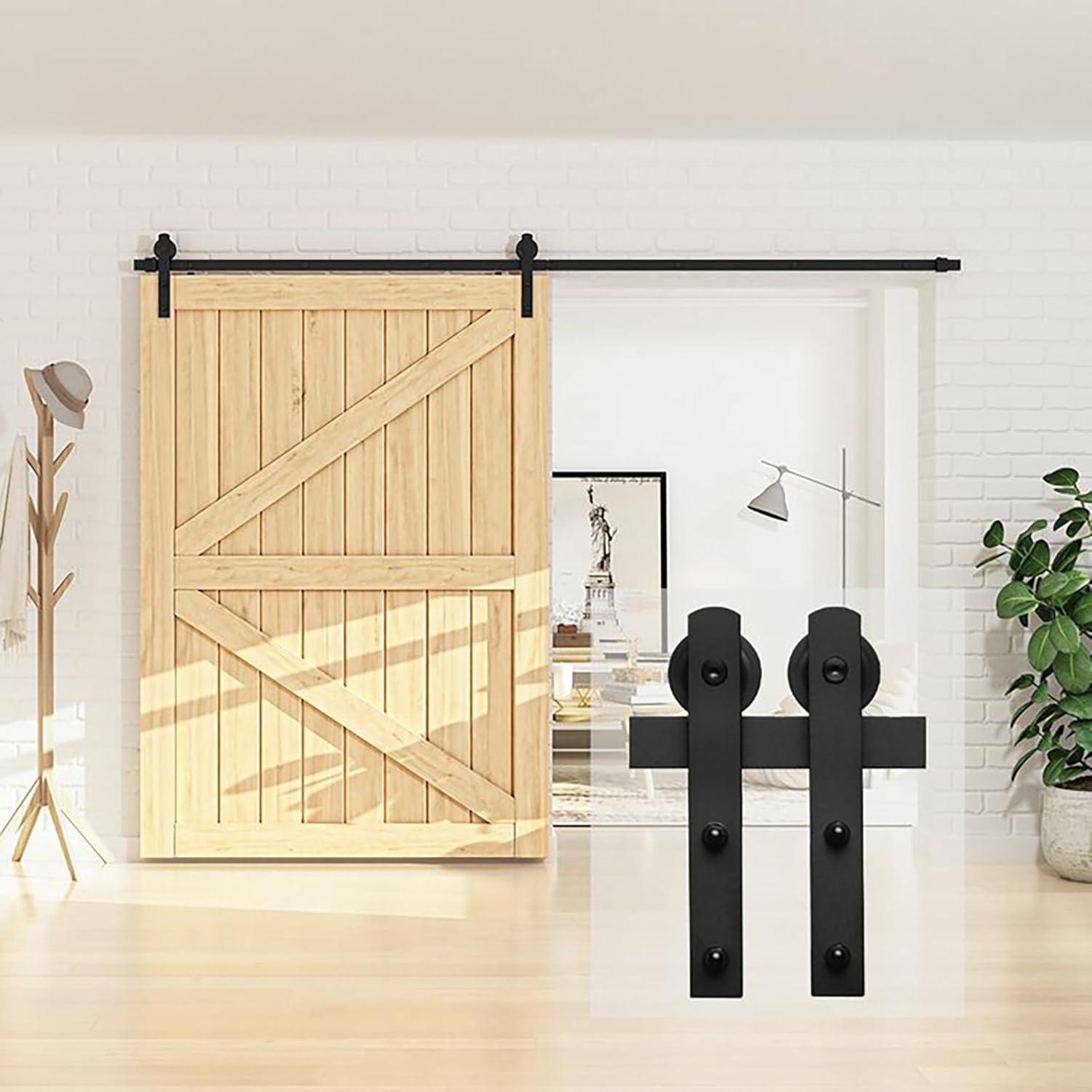 10 ft. Sliding Barn Door Hardware Kit, Loading Heavy Duty Barn Door Track Kit for Single Door with Smooth & Silent Pulley - J Shape - 330 lbs