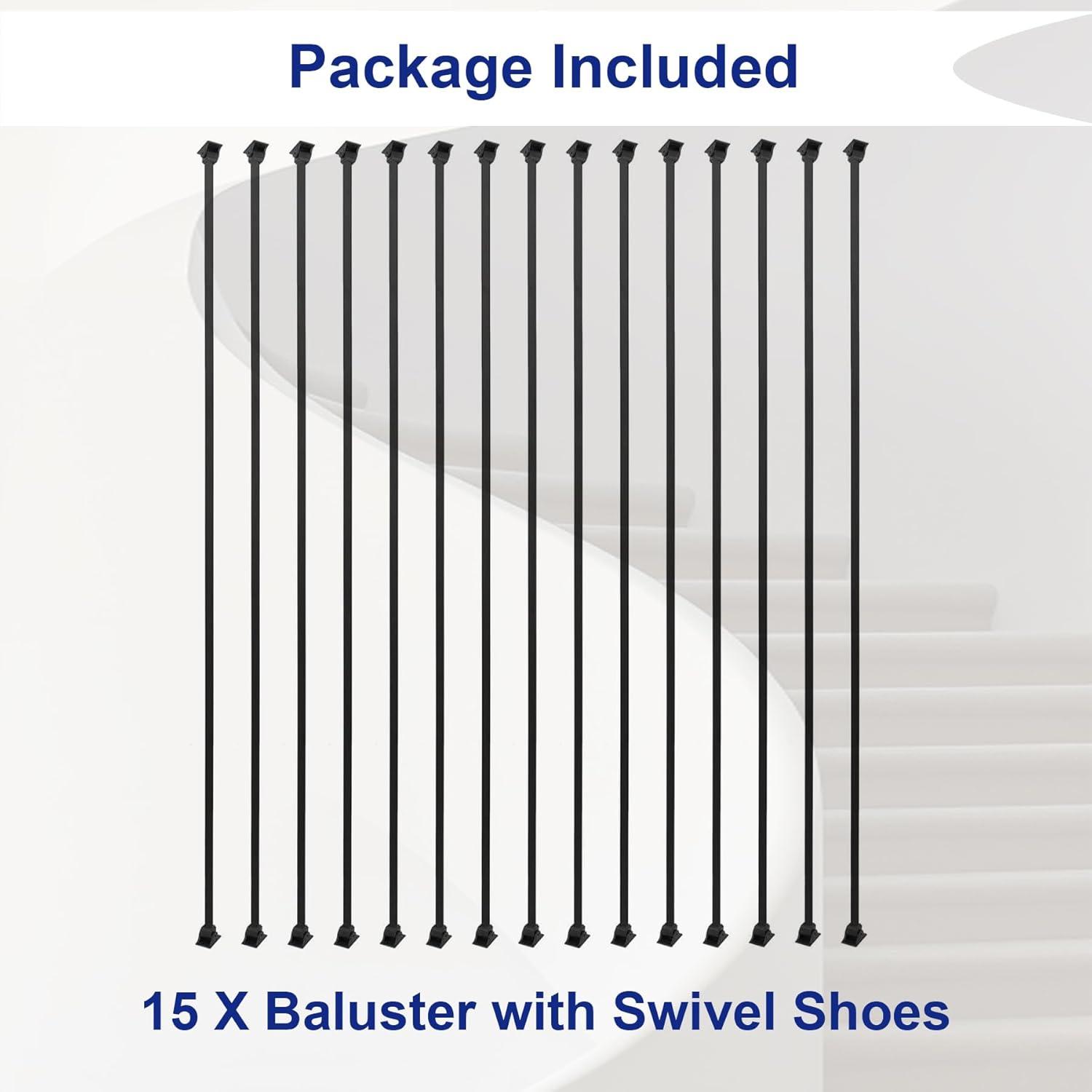 15 Pack Iron Balusters Square Hollow Stair Spindles 1/2" Metal Balusters with Iron Baluster Swivel Shoes for Staircase