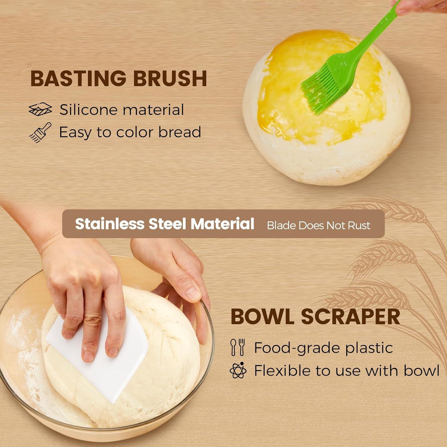 Banneton Bread Proofing Basket - Sourdough Starter Kit Banneton Sourdough Proofing Basket Set of 2, Sourdough Bread Baking Supplies for Making Baking Fermentation (9" Round & 10" Oval, 6 Accessories)