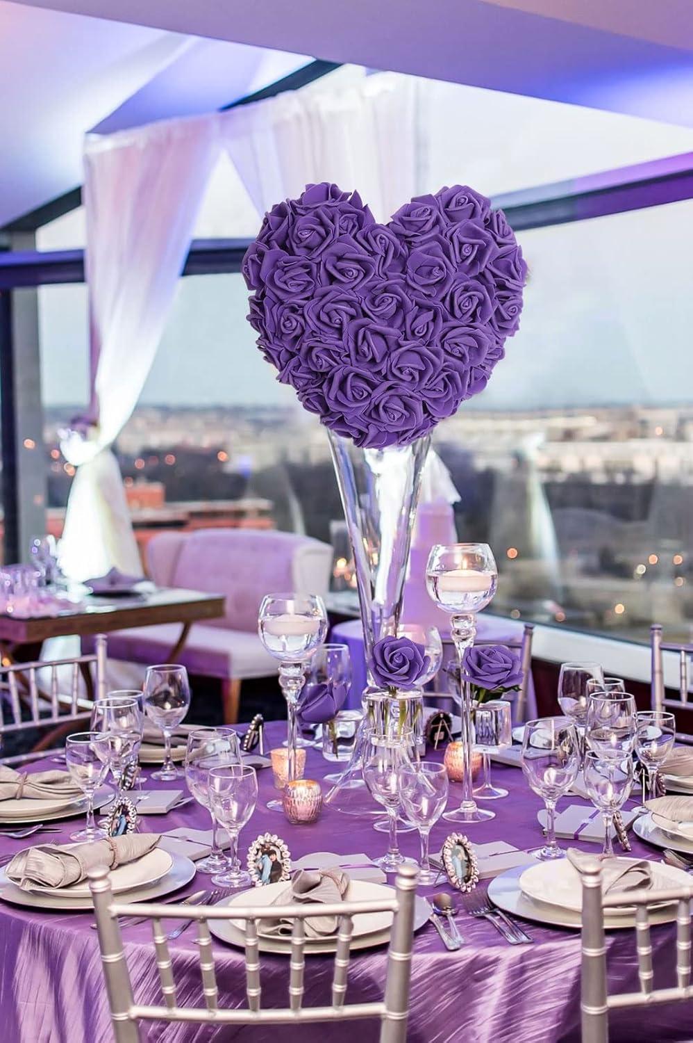 Juvale 100 Pack Purple Artificial Flowers, Bulk Stemless Fake Foam Roses for Wedding, Decorations, Bouquets, 3 in