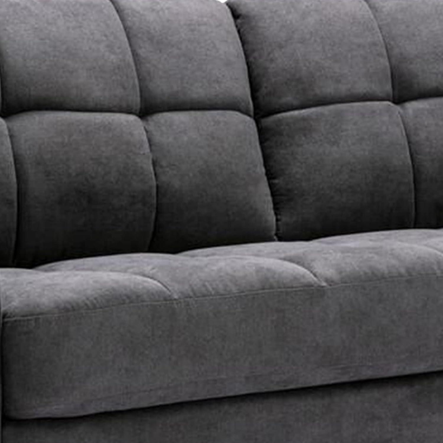 Odin 79 Inch Modern Sofa with Tufted Cushioning, Black Frame, Gray Velvet- Saltoro Sherpi