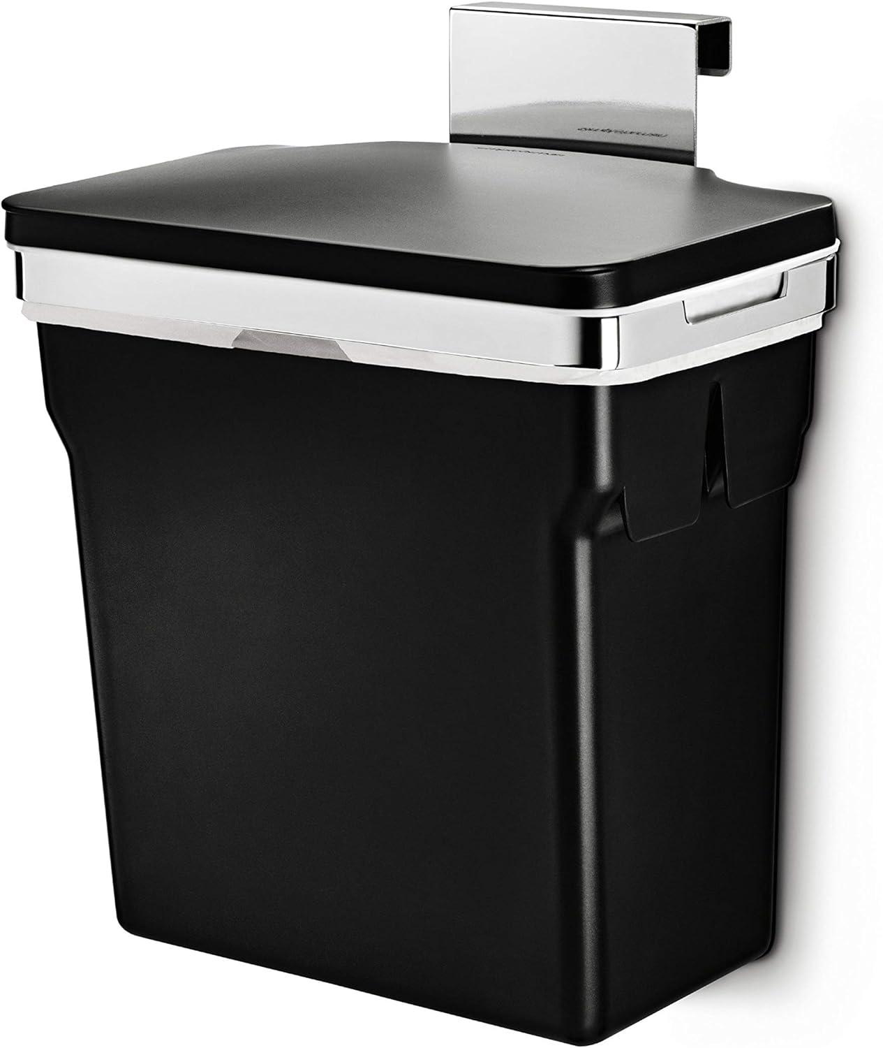 simplehuman 10L In-Cabinet Hanging Kitchen Trash Can Black Plastic: Under Sink Trash Can, Stainless Steel, 2.6 Gallon Capacity