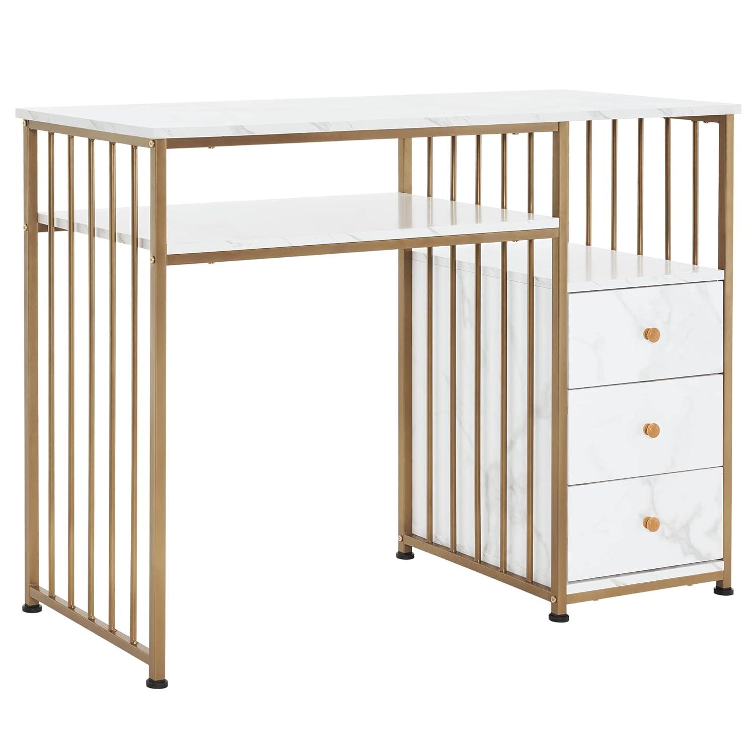 BarberPub Makeup Vanity Desk with Drawer, Manicure Table with Metal Frame