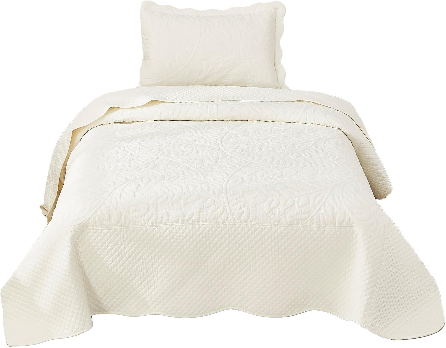 MarCielo  3 Piece Cotton Oversized Bedspread Quilt Set Tmonica Soft White - Twin