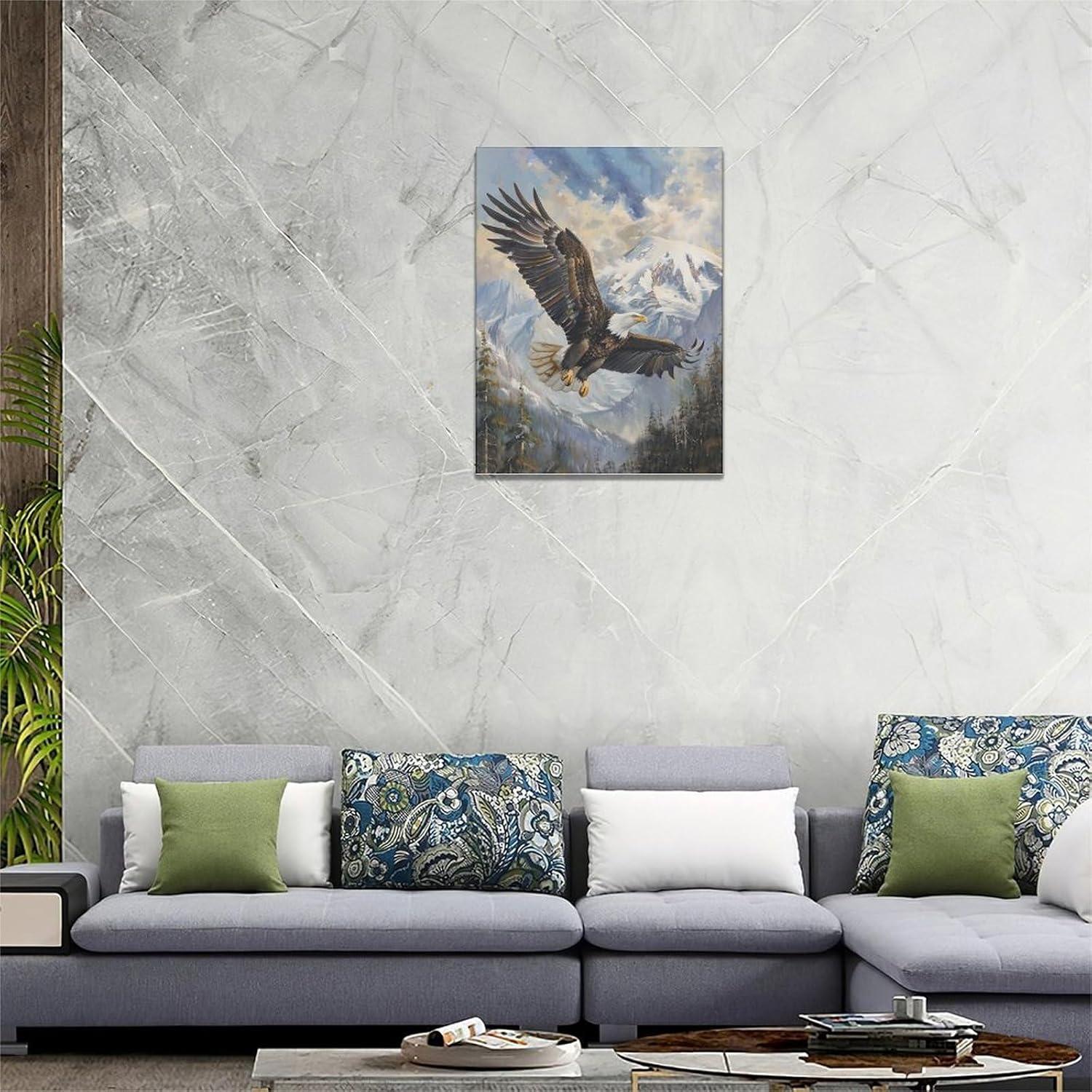 American Bald Eagle Wall Art Flying Eagle Canvas Prints Patriotic Concept Picture Inspiring Motivational Posters Modern Home Artwork Decor For Office Living Room Bedroom Framed Ready To Hang12x16 Inch