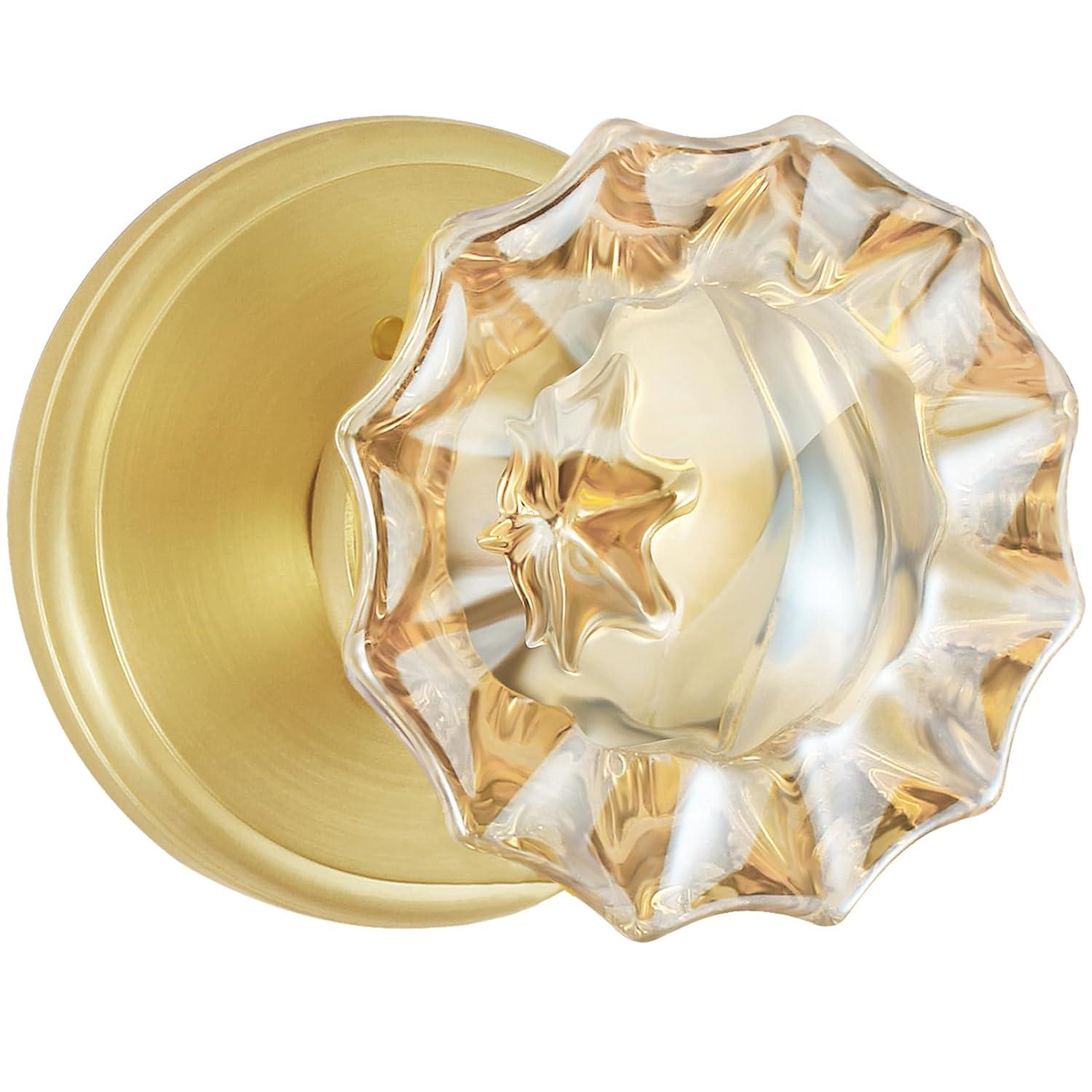 Champagne Glass Door Knobs,Privacy Crystal Door Knobs Interior Satin Brass/Brushed Gold Door Knob with Lock