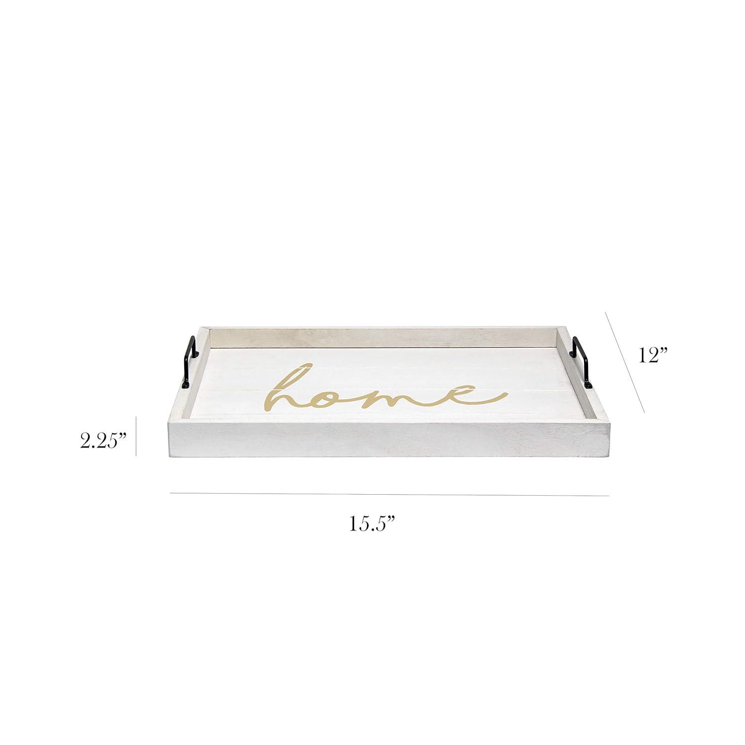 Elegant Designs "Home" 15" x 12" Serving Tray w/ Handles in White Wash