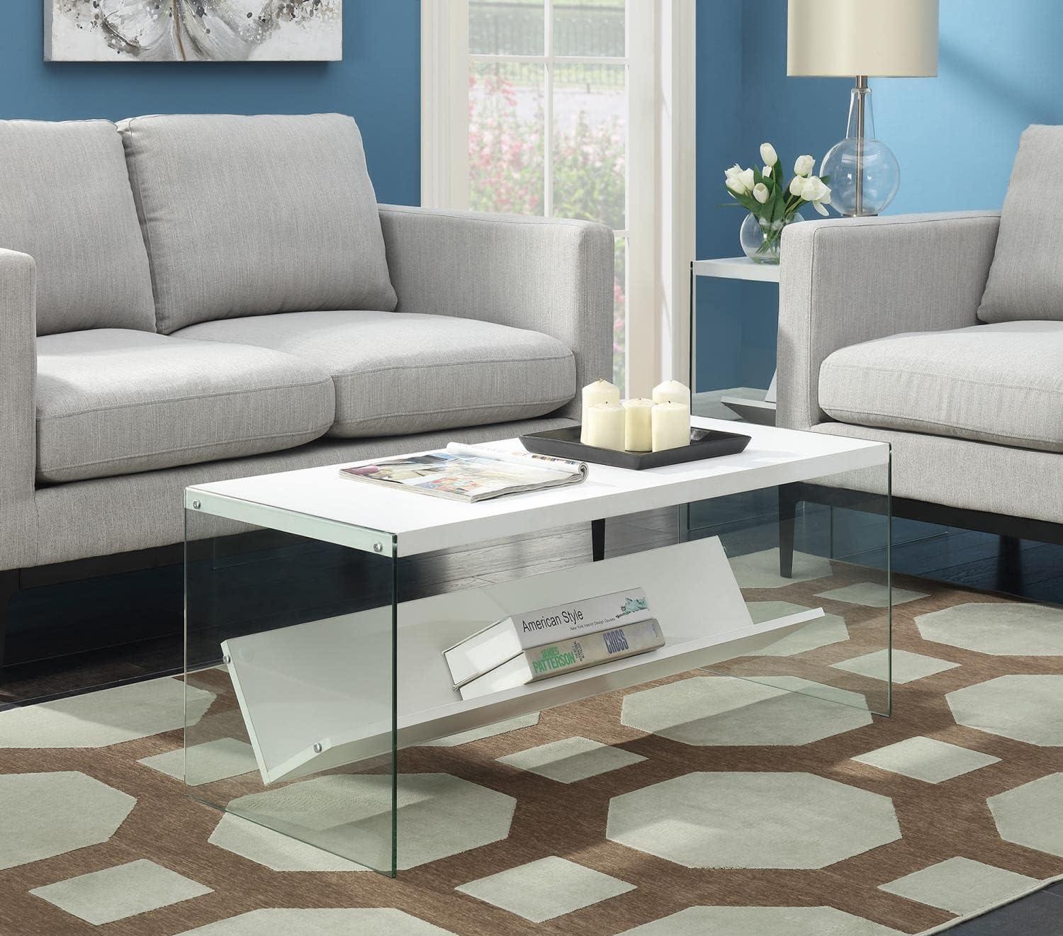 SoHo Rectangular White Wood Coffee Table with Glass Accents