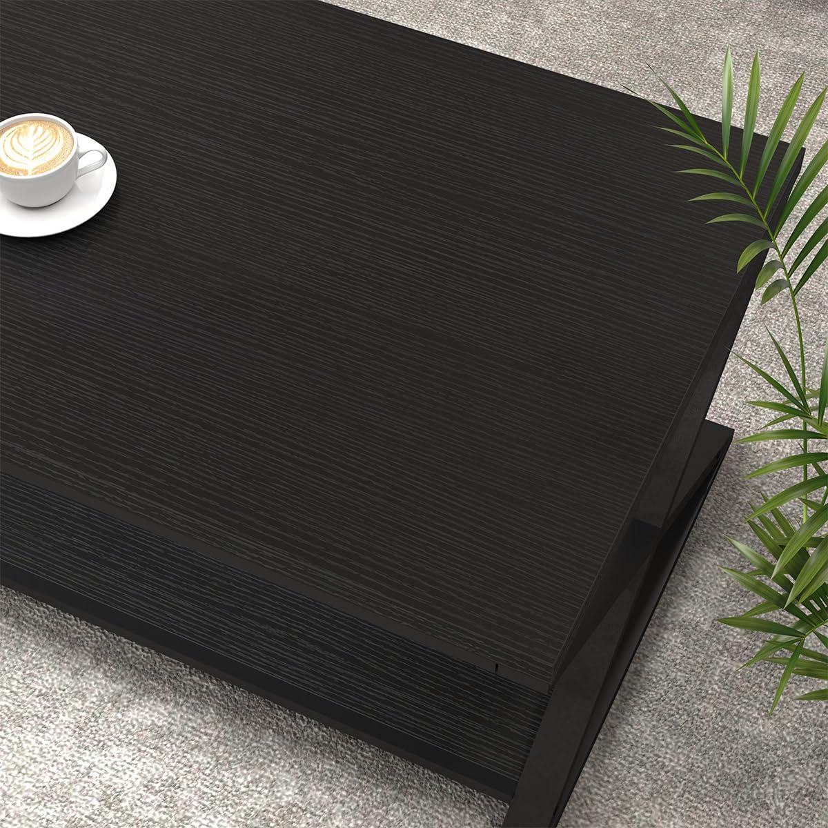 47 Inch Table with Storage Shelf, 2 Tier Rectangle Center Table Minimalist Home Tea Coffee Table