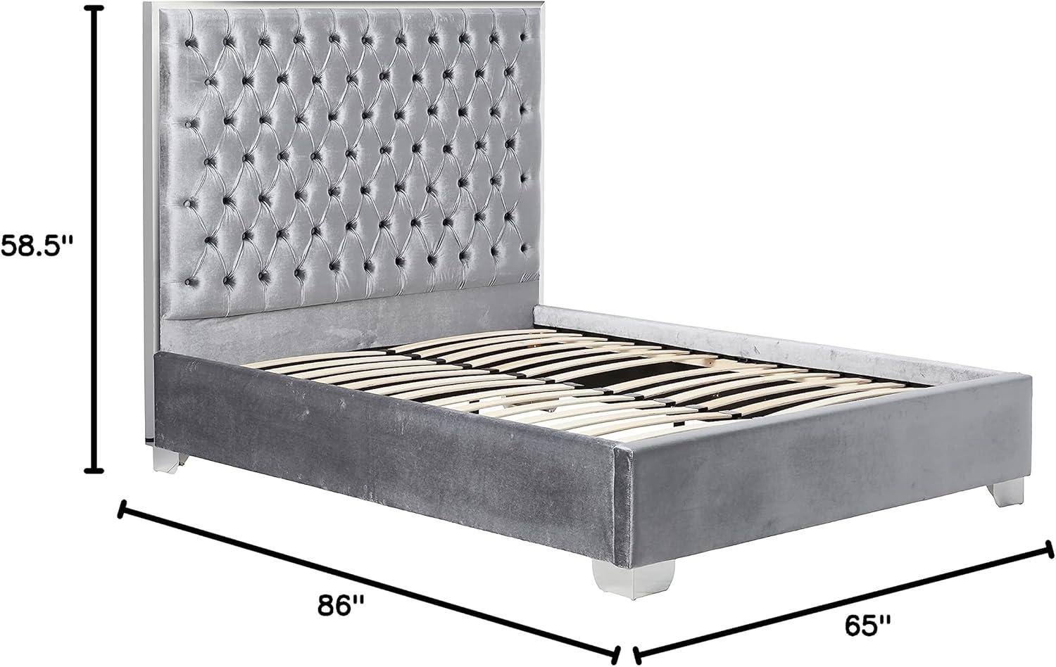 Lexi Grey Velvet Queen Bed - Contemporary