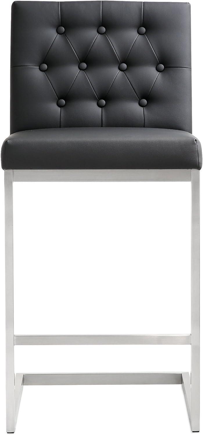 Helsinki Contemporary Black Leather Counter Stool with Stainless Steel Base