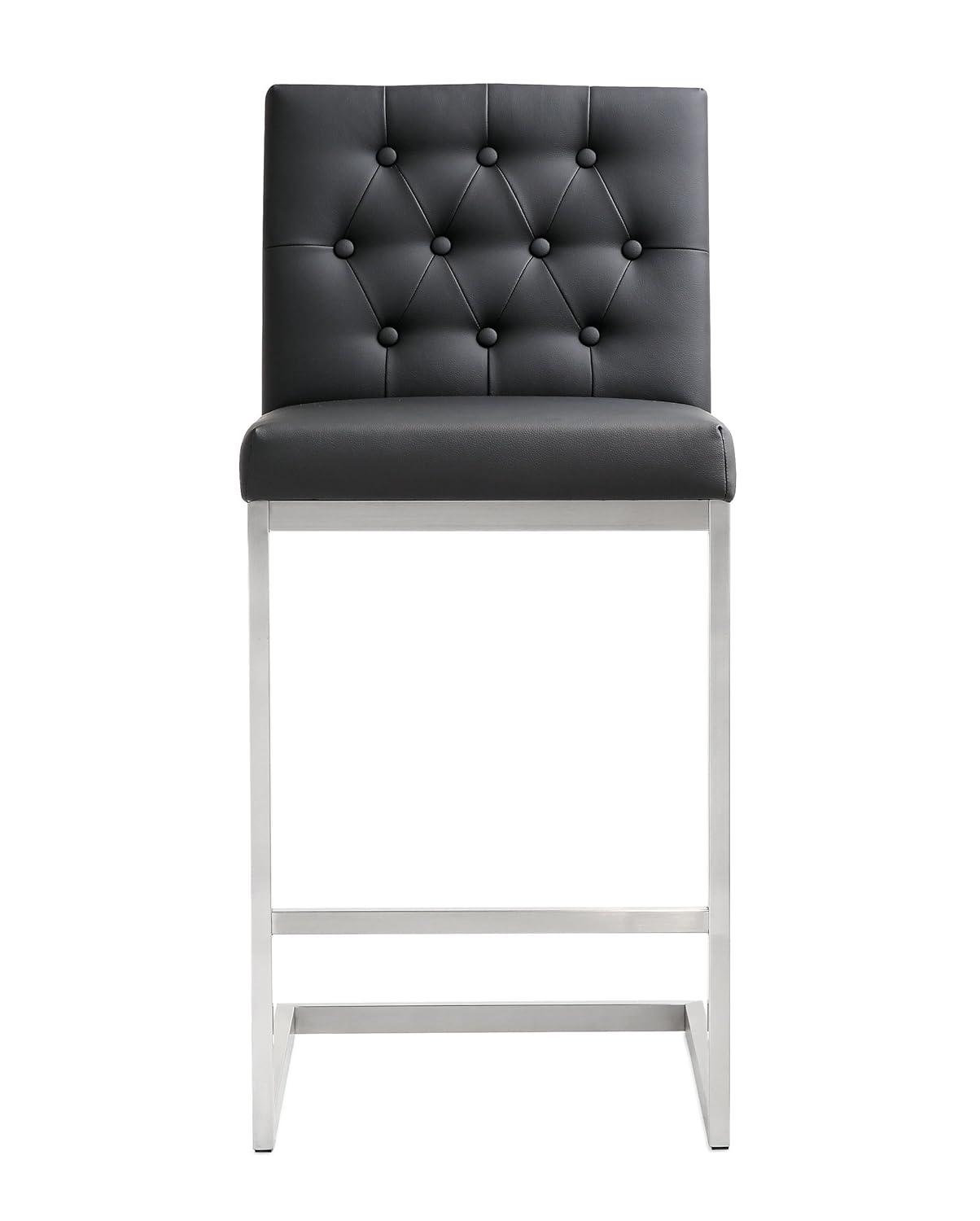 Helsinki Contemporary Black Leather Counter Stool with Stainless Steel Base