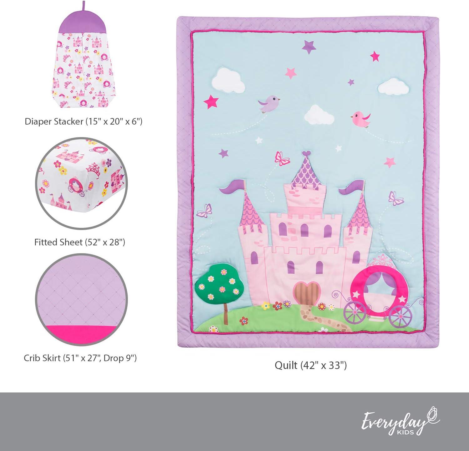 Everyday Kids 3 Piece Girls Crib Bedding Set -Princess Storyland