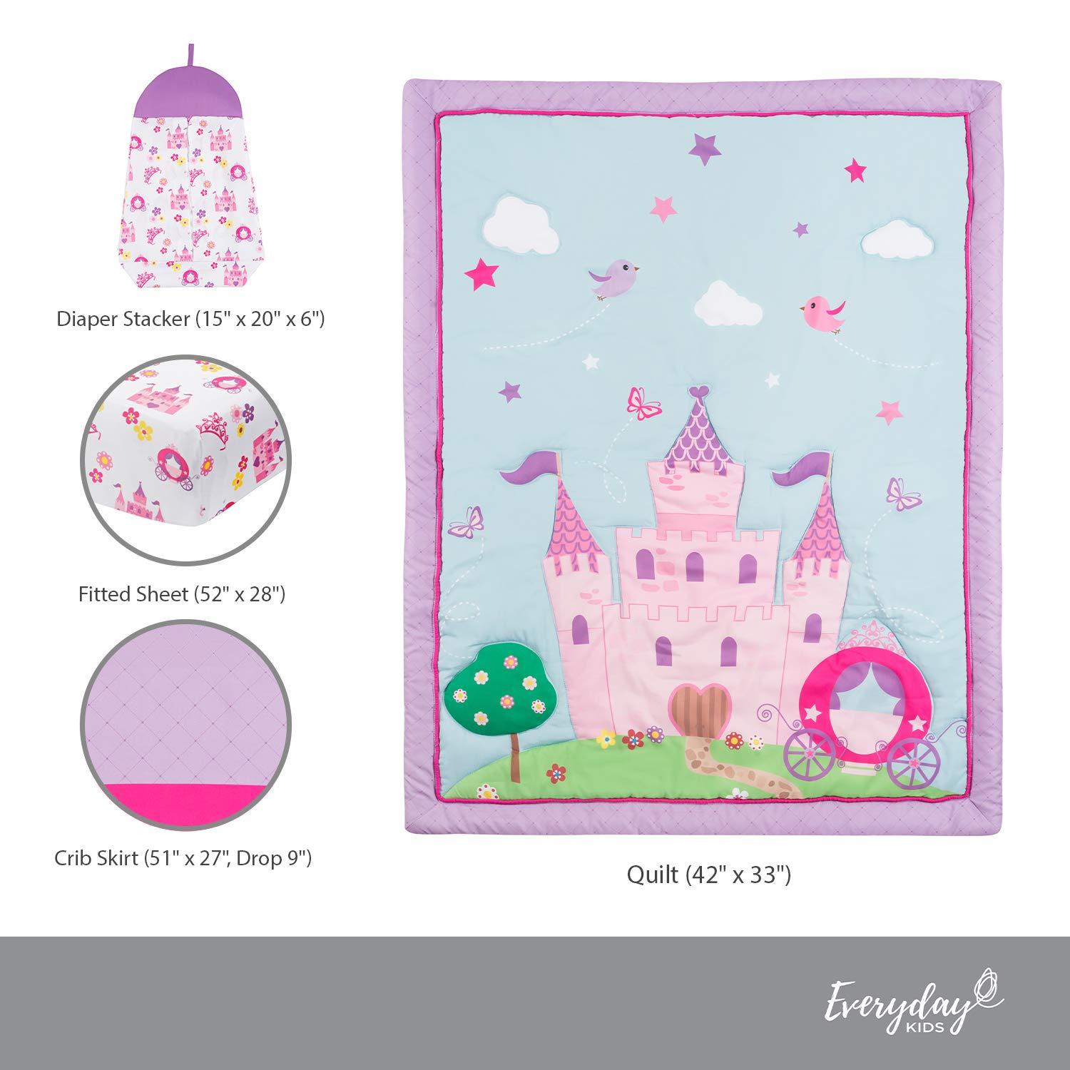 Everyday Kids 3 Piece Girls Crib Bedding Set -Princess Storyland