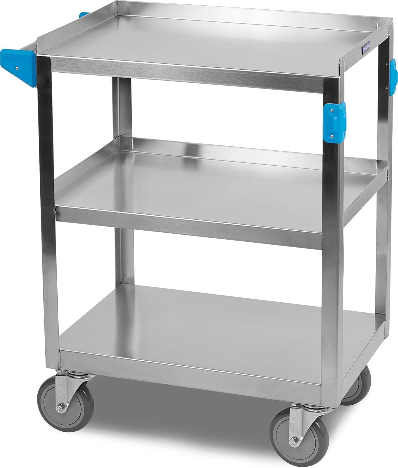 Carlisle Stainless Steel 3-Shelf Utility Cart with Raised Edges