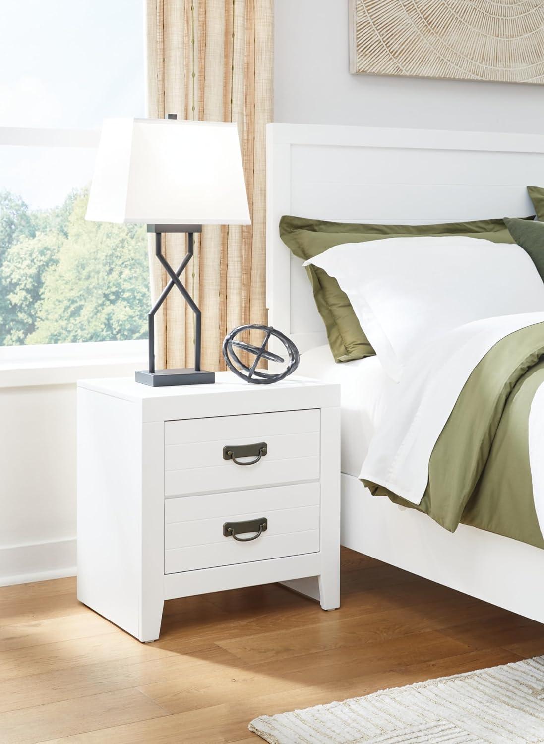 White Transitional 2-Drawer Nightstand with Metal Handles