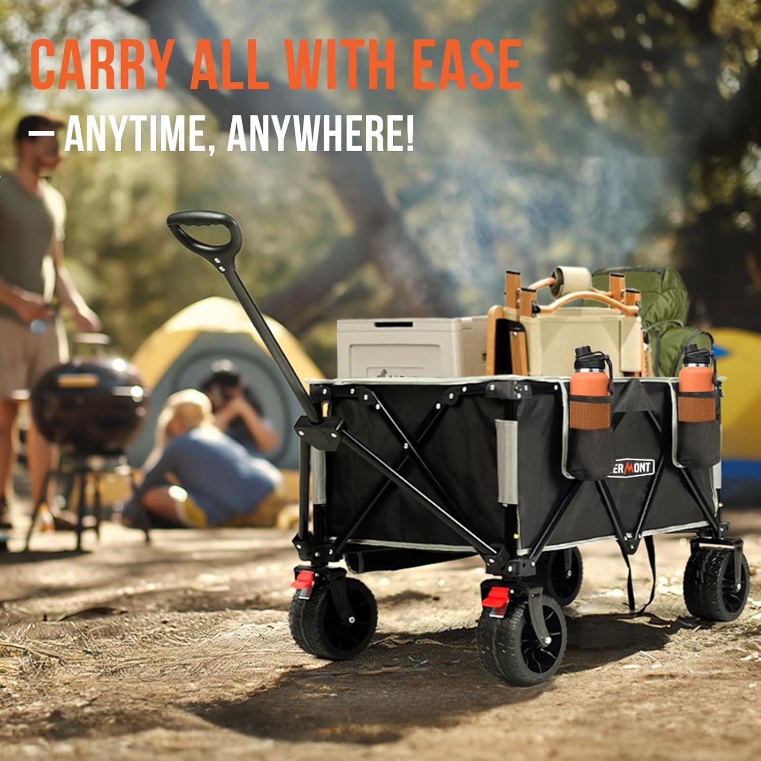 Overmont Black Heavy Duty Collapsible Wagon with All-Terrain Wheels