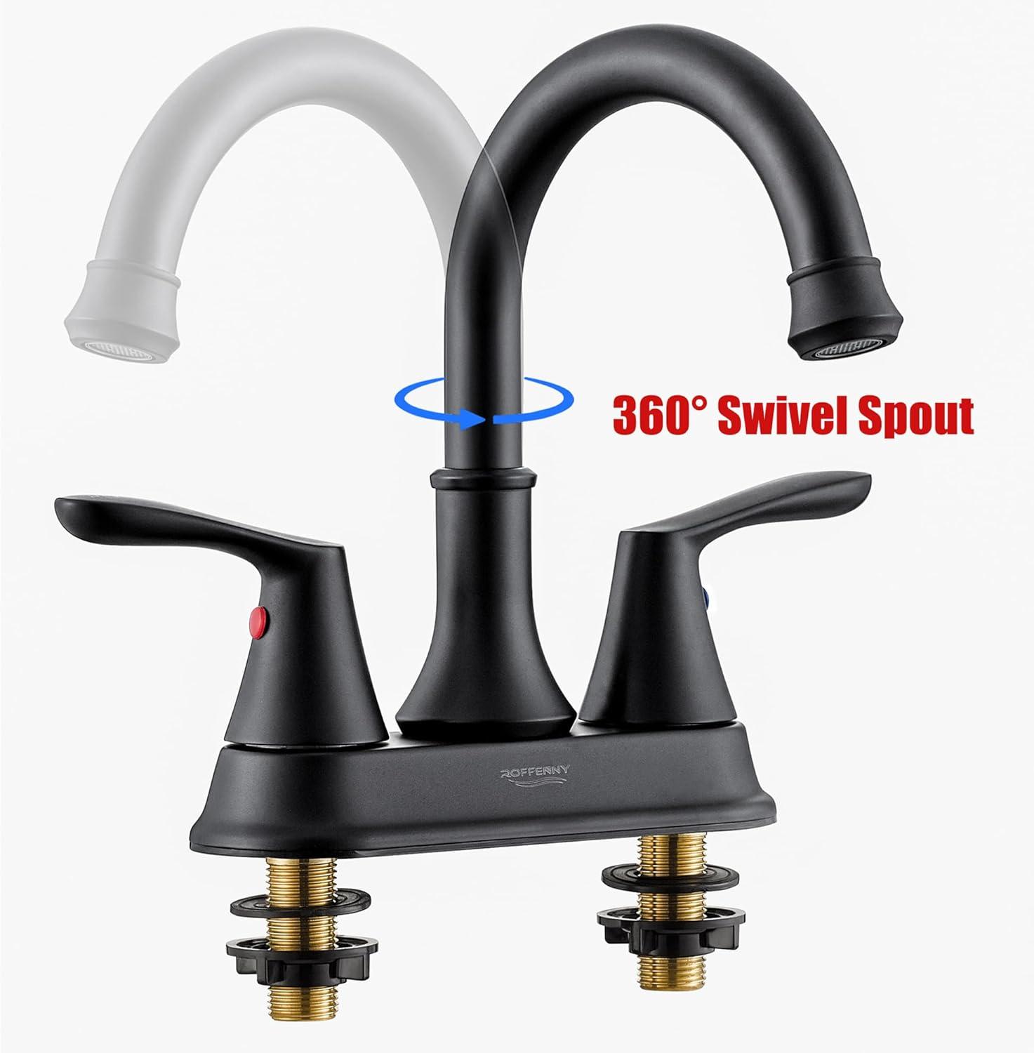 LIFFSSDG Bathroom Sink Faucet 2 or 3 Hole Matte Black Centerset 4 Inch Bathroom Sink Faucet 2 Handle Plating Over ABS Plastic Non-Metallic Lavatory Bathroom Faucet with Pop up Drain Water Supply Hoses