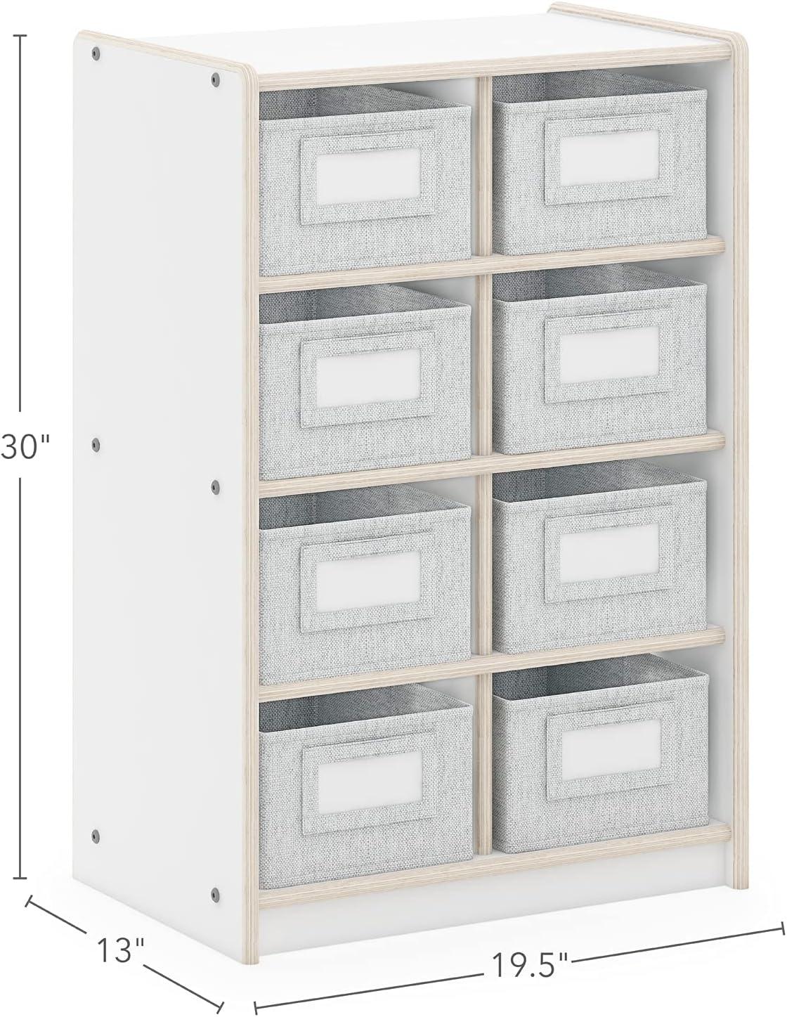 White Wooden Kids' 8-Cubby Storage Organizer with Fabric Bins