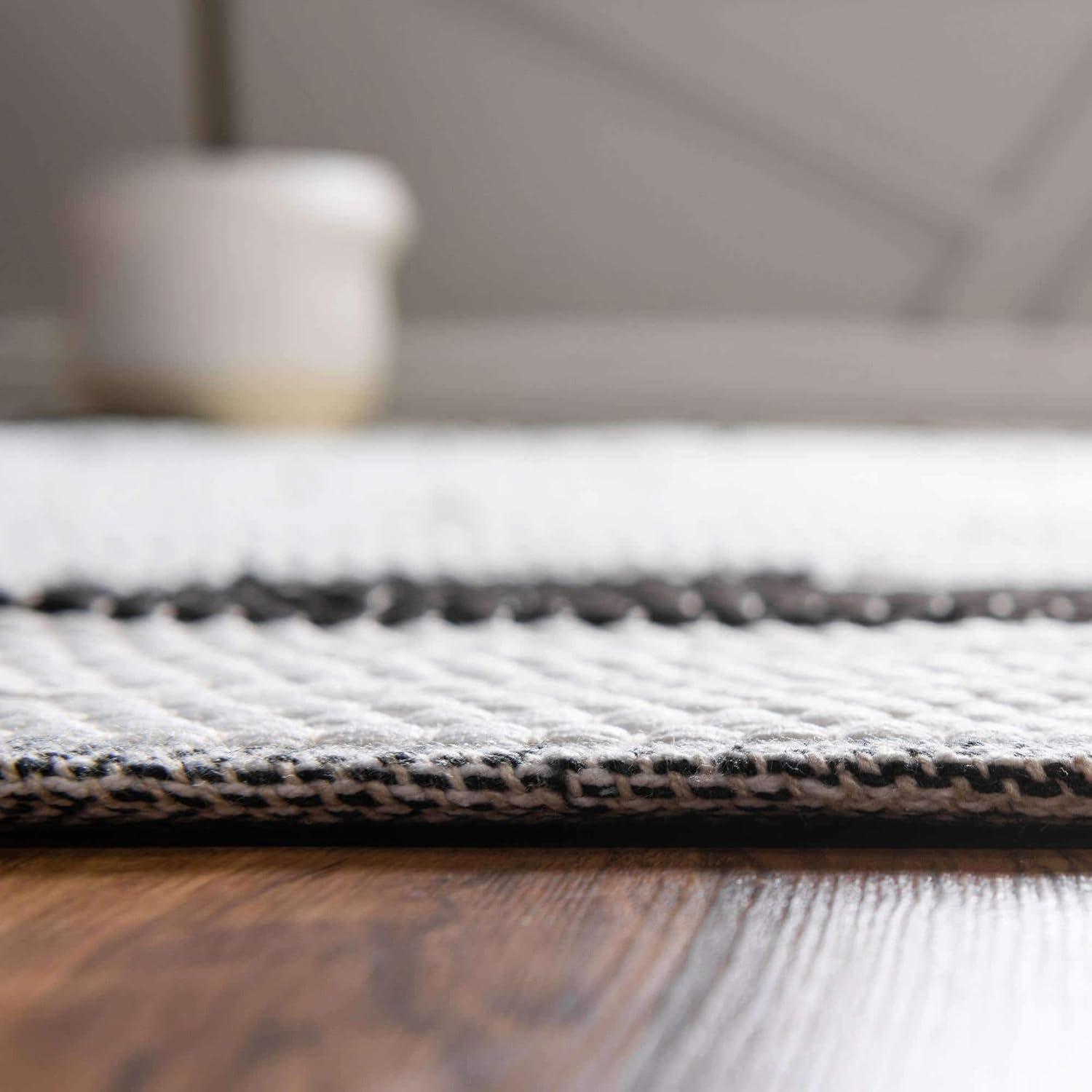 Handwoven Black and White Geometric Jute Runner Rug