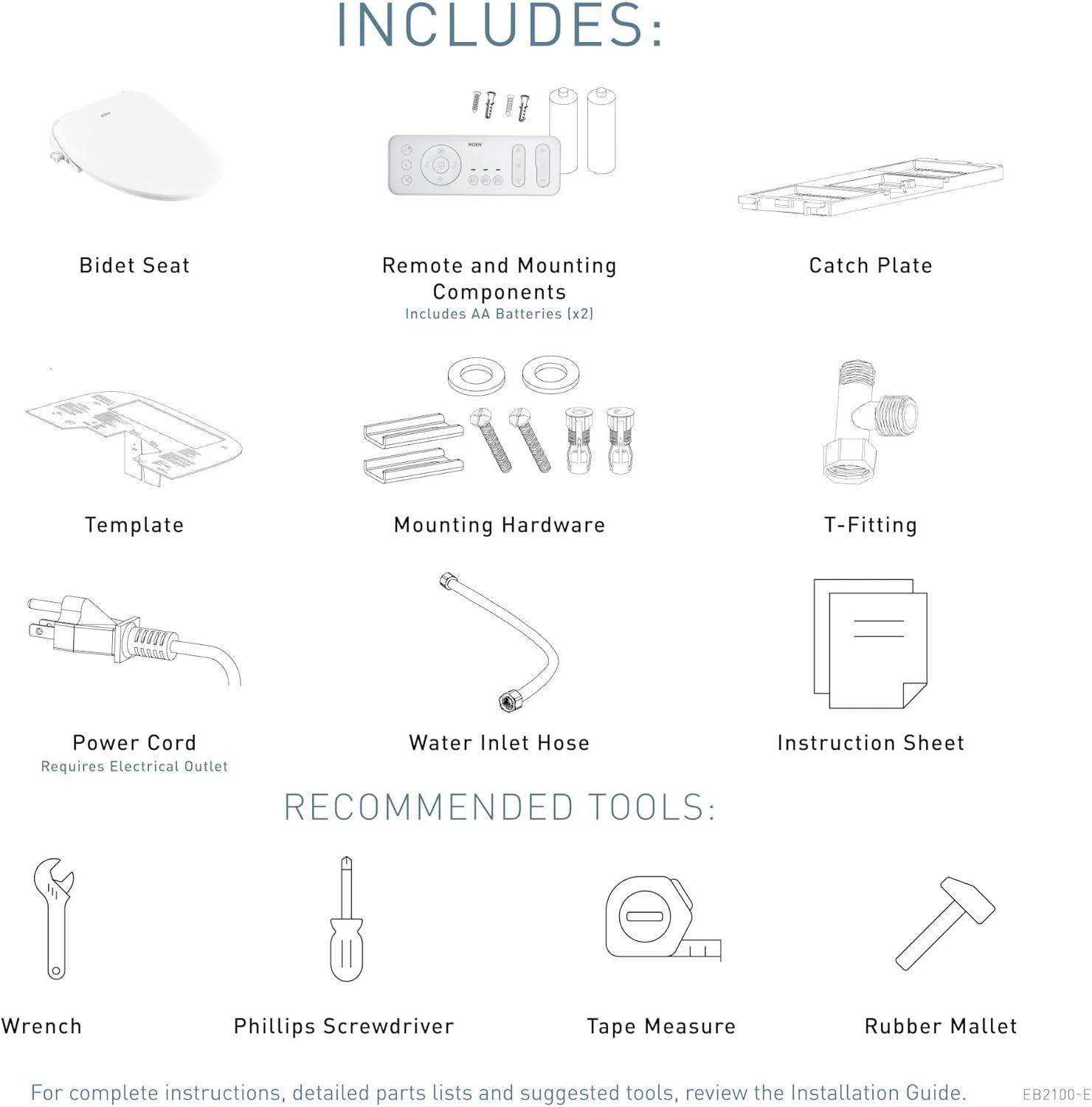 Moen EB2100-E 5-Series Premium Electronic Bidet Seat for Elongated Toilets with Remote