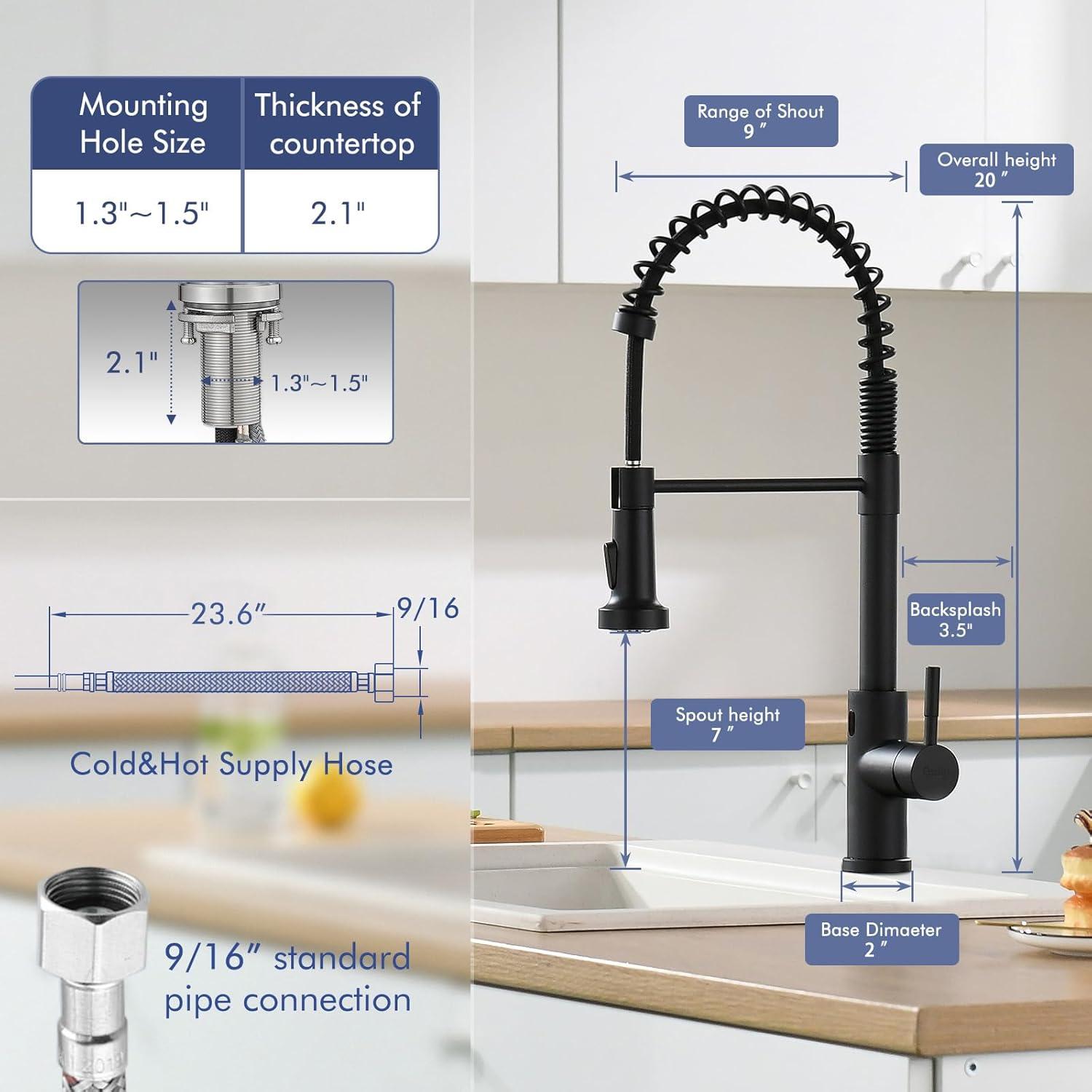 Matte Black Touchless Kitchen Faucet with Pull Down Sprayer