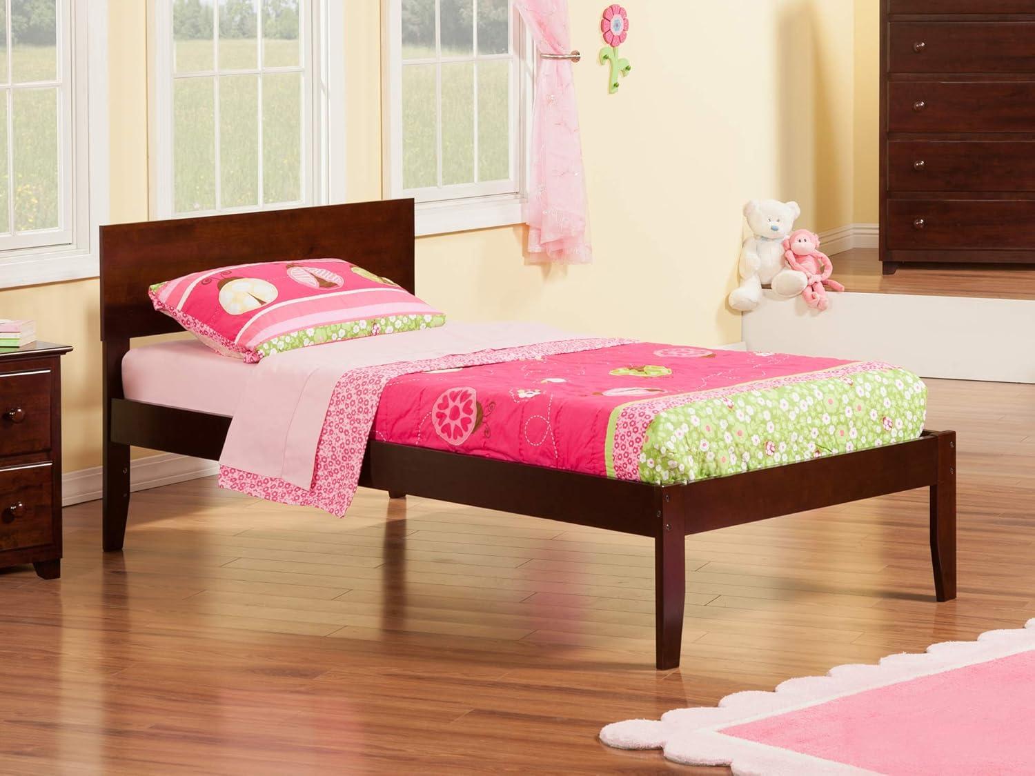 AFI Furnishings Orlando Twin Extra Long Platform Bed with Open Footboard and Turbo Charger in Walnut