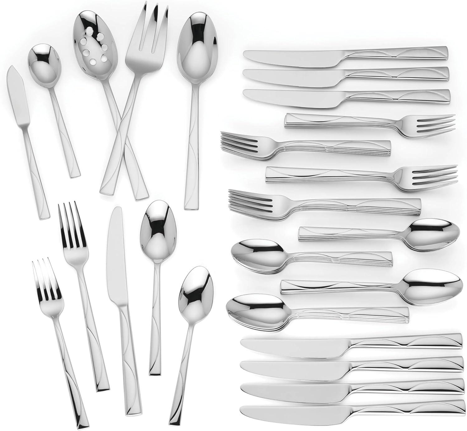 Silver Textured Stainless Steel 45-Piece Flatware Set