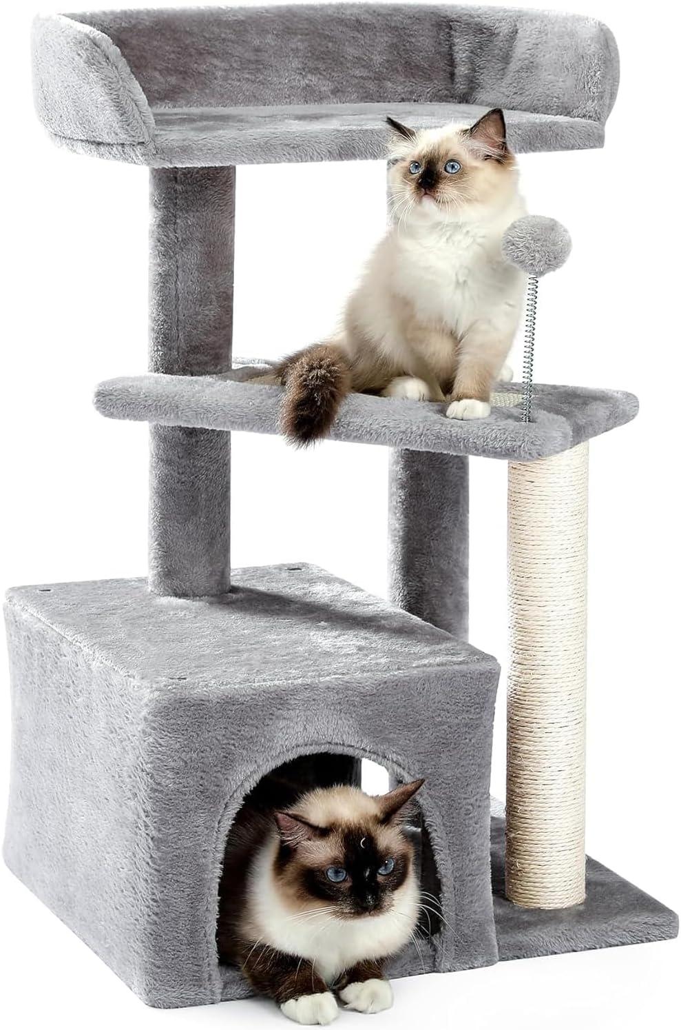 Light Grey Multi-Level Cat Tree with Sisal Scratching Post