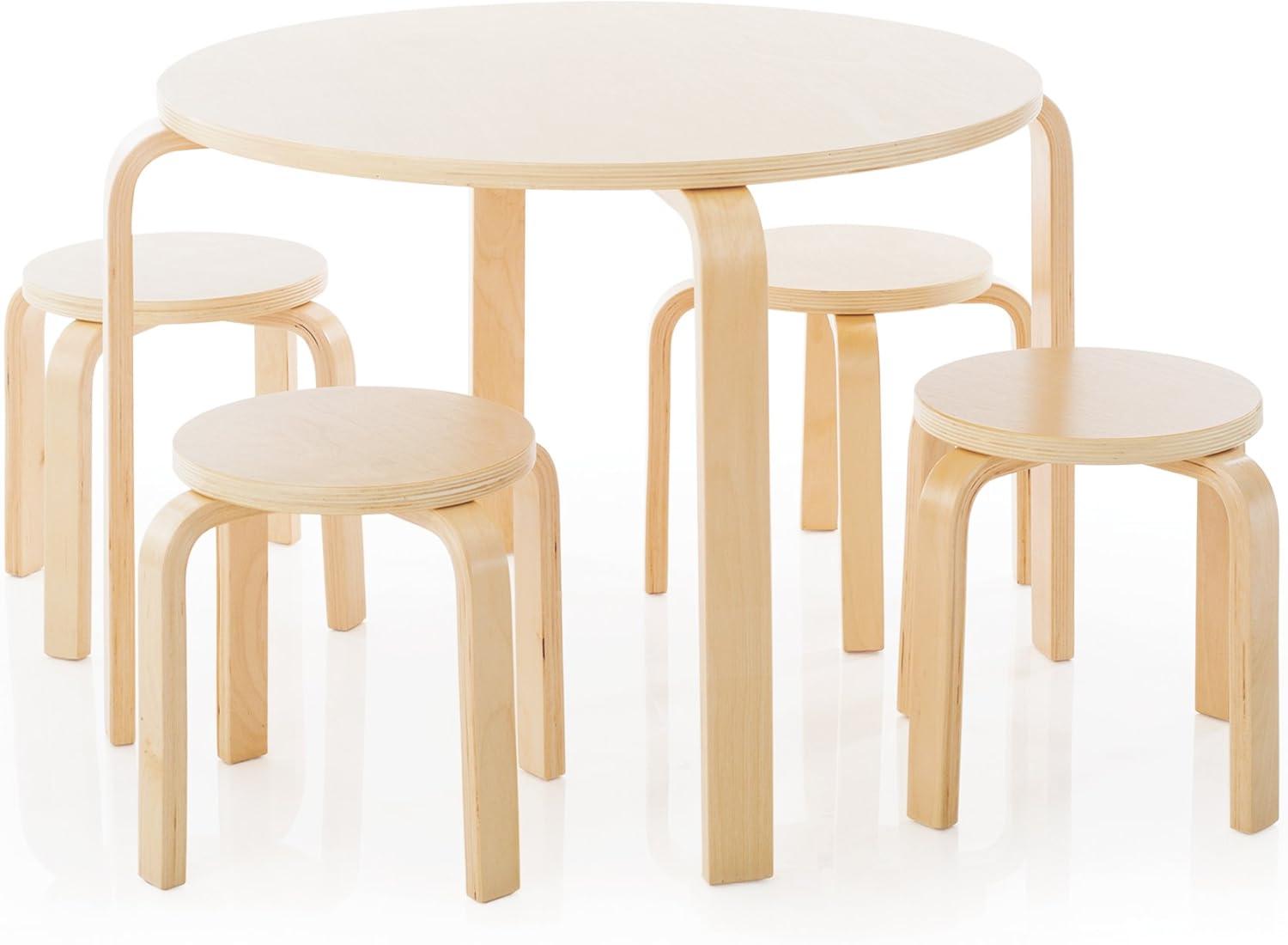 Nordic Toddler and Kids 5 Piece Round Table and Stool Set