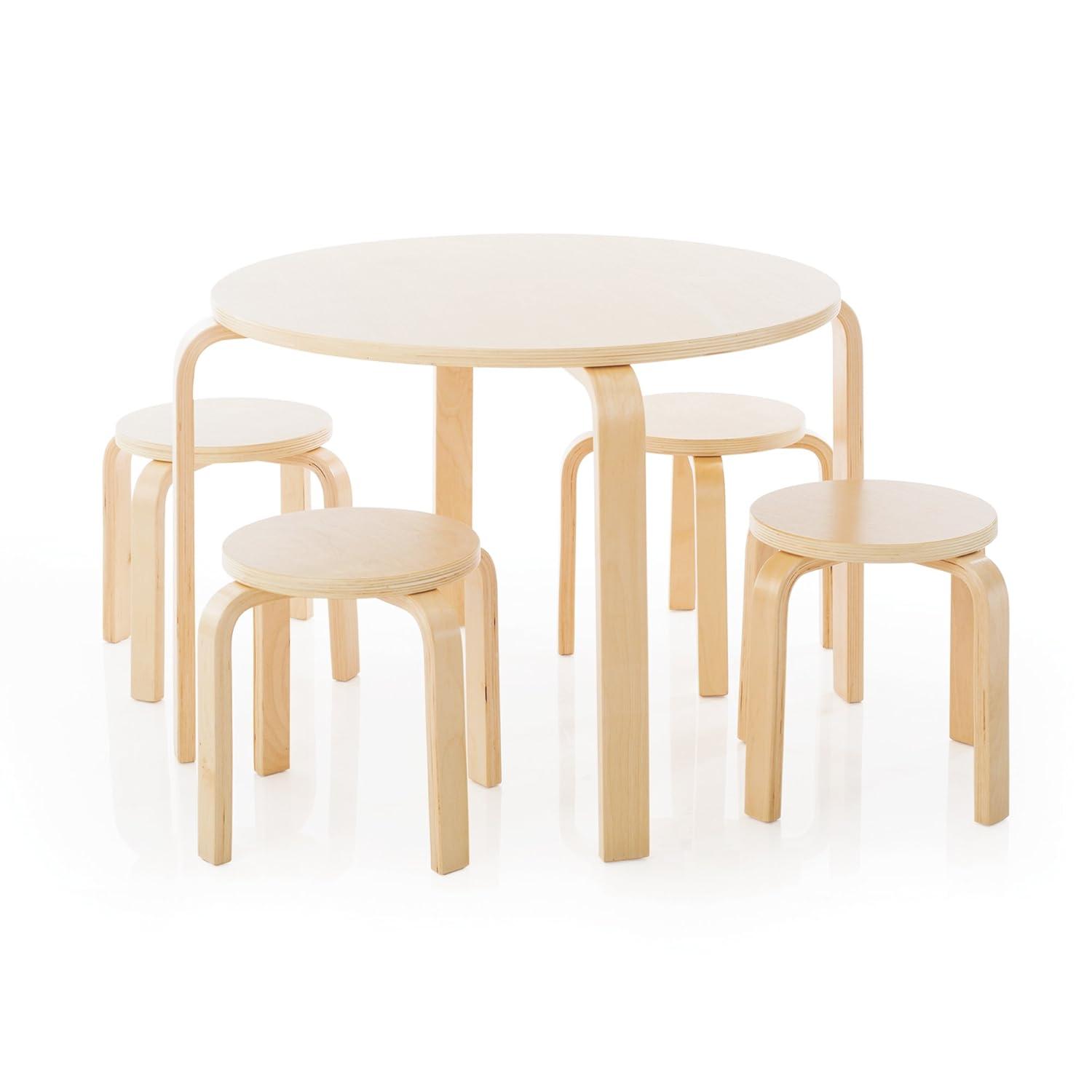 Nordic Toddler and Kids 5 Piece Round Table and Stool Set