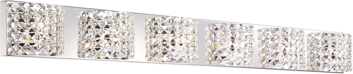 Vienna Full Spectrum Cesenna Modern Wall Light Chrome Hardwire 55" 6-Light Fixture Clear Crystal for Bedroom Bathroom Vanity Reading Living Room House