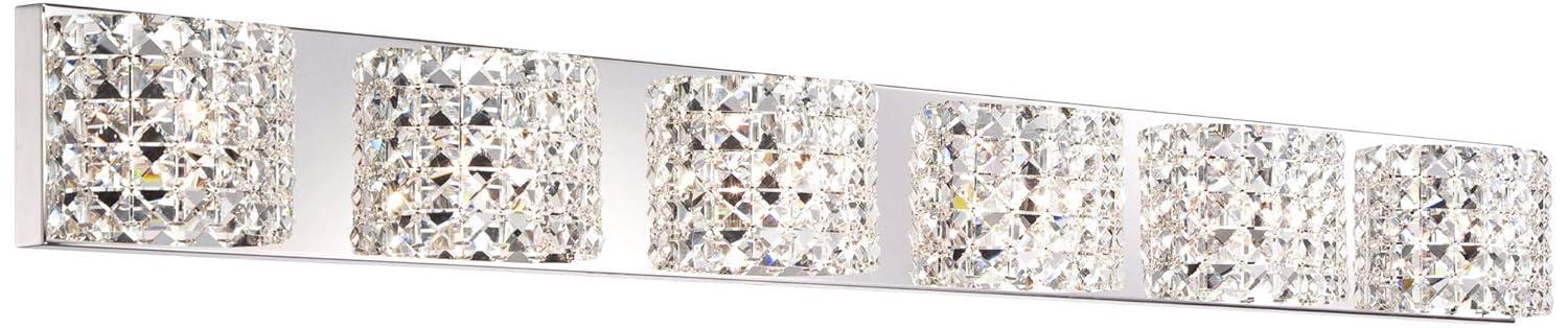 Vienna Full Spectrum Cesenna Modern Wall Light Chrome Hardwire 55" 6-Light Fixture Clear Crystal for Bedroom Bathroom Vanity Reading Living Room House