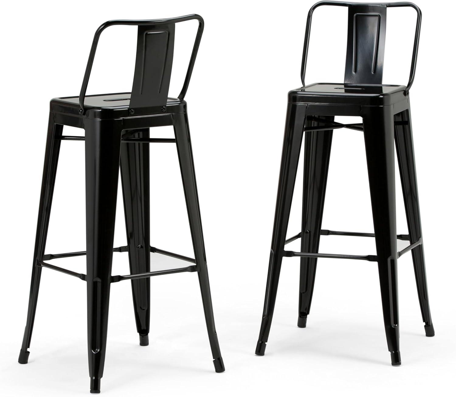 Simpli Home Rayne Metal Industrial Stool with Curved Back, Cross-Brace, and Footrest