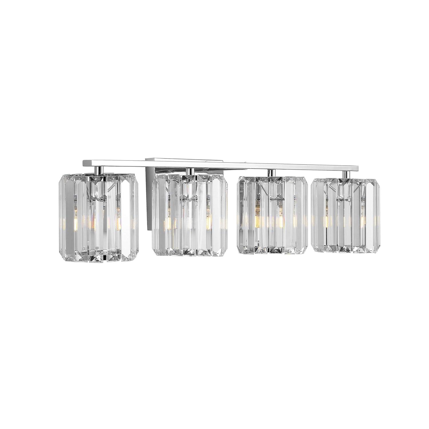 Coco Prism Vintage 29.75" 4-Light Metal/Glass Classic Glam LED Vanity Light, Chrome
