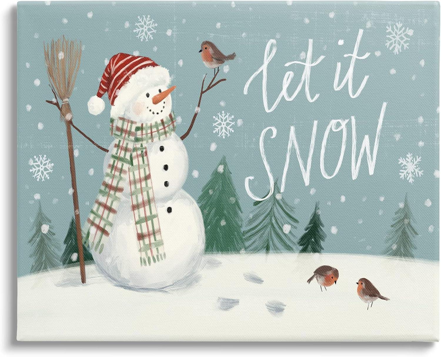 Let It Snow Snowman Scenic Snowfield Canvas Wall Art