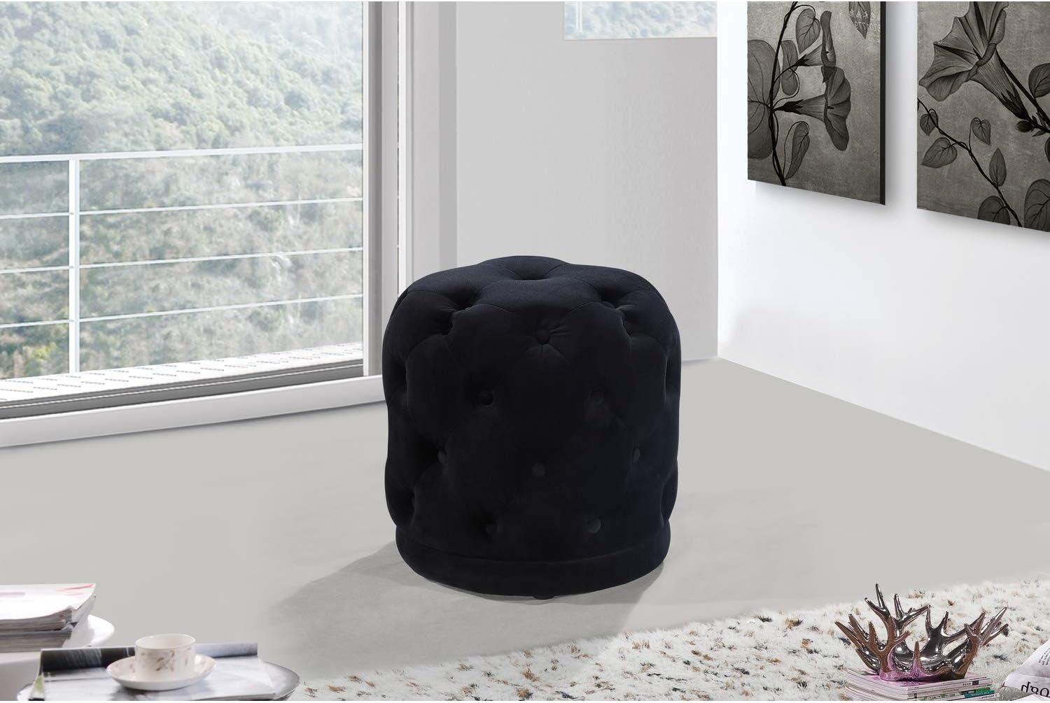 Harper 18'' Black Velvet Round Tufted Pouf Ottoman