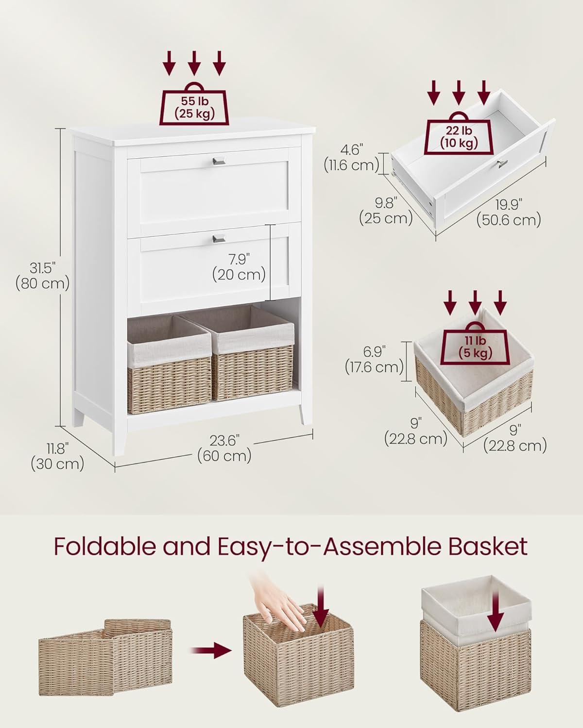 White MDF Freestanding Cabinet with Rattan Baskets