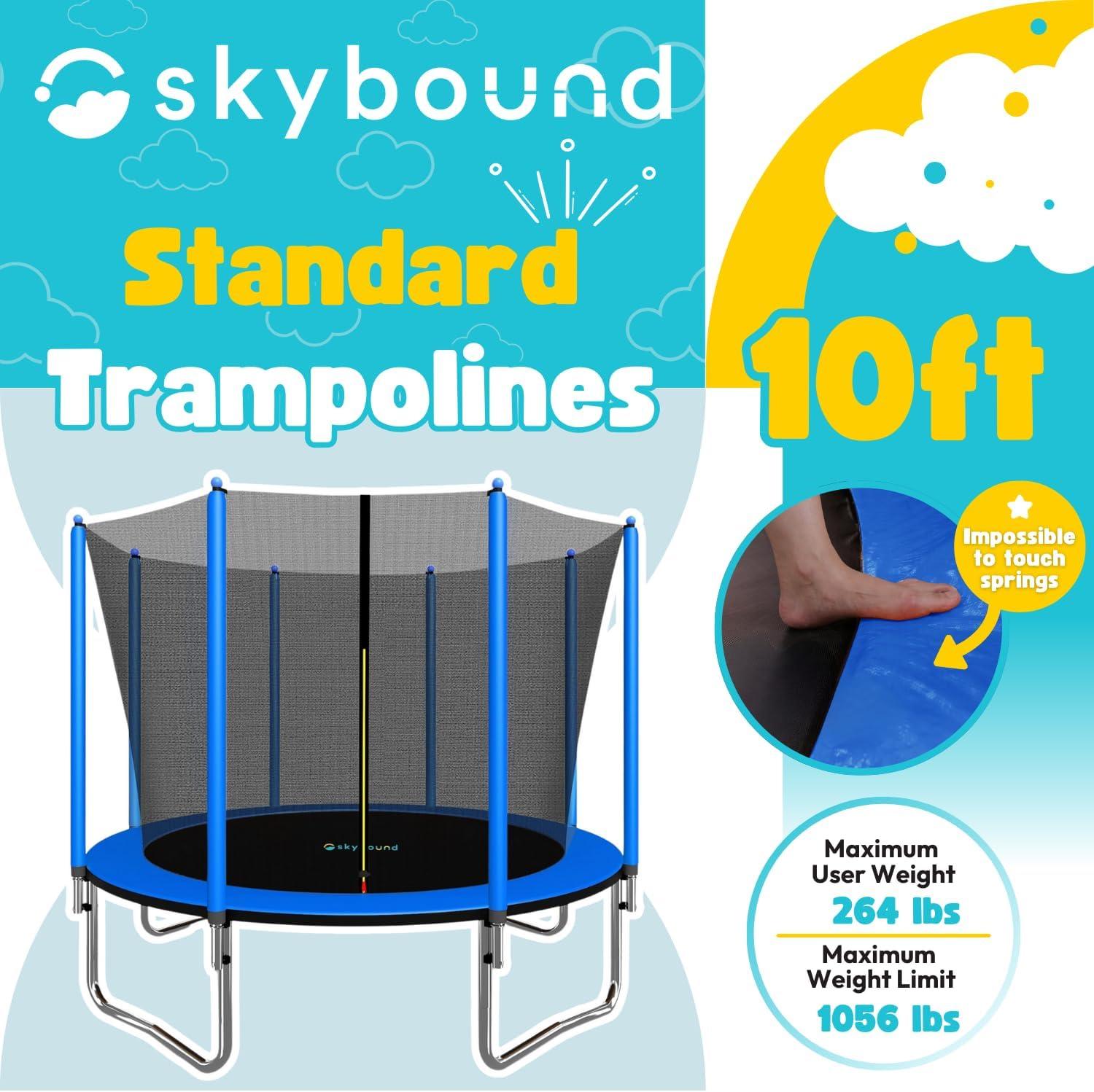 SkyBound Blue 10ft Round Trampoline with Safety Enclosure Net