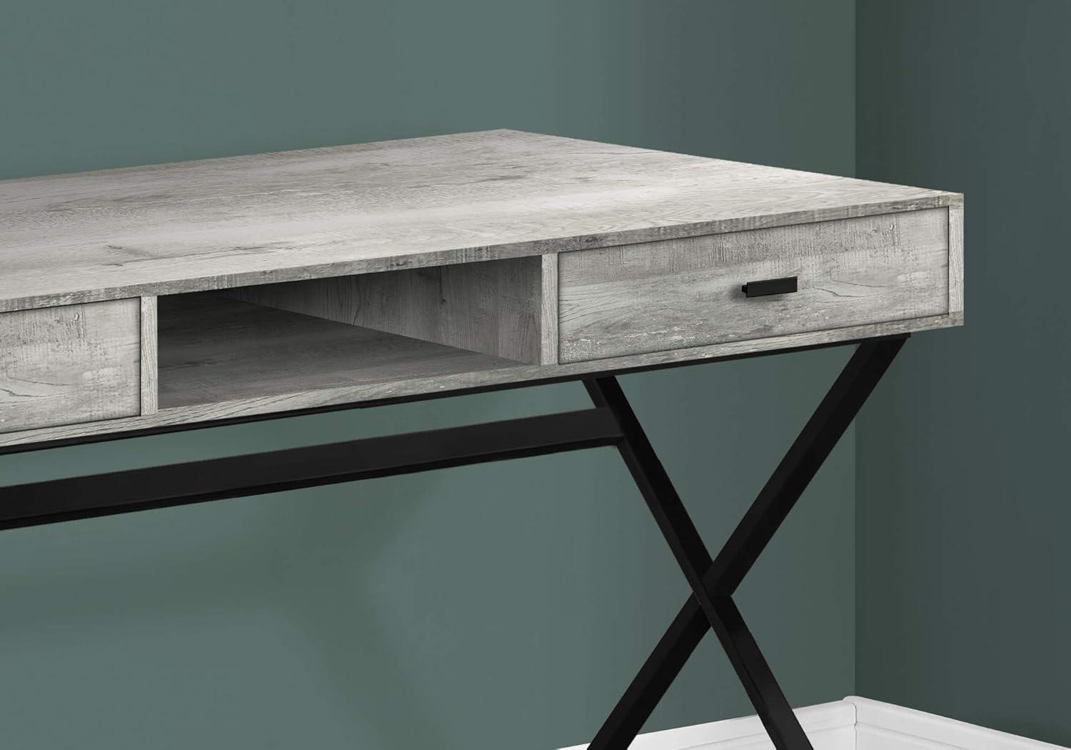 Monarch Specialties Computer Desk Home Office Laptop Storage Drawers 48InchL Work Metal Laminate Grey Black Contemporary Modern