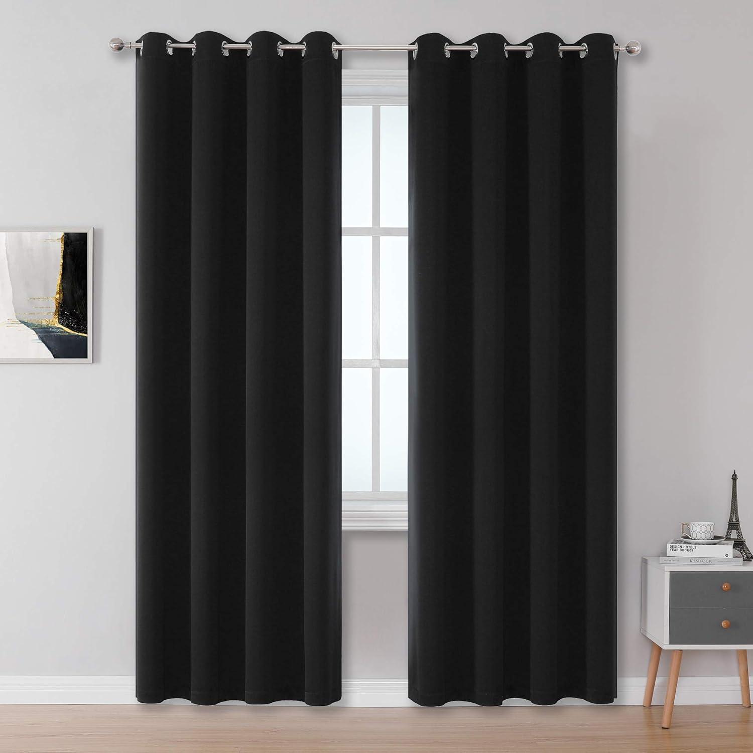 Black 84-Inch Room Darkening Grommet Top Curtains