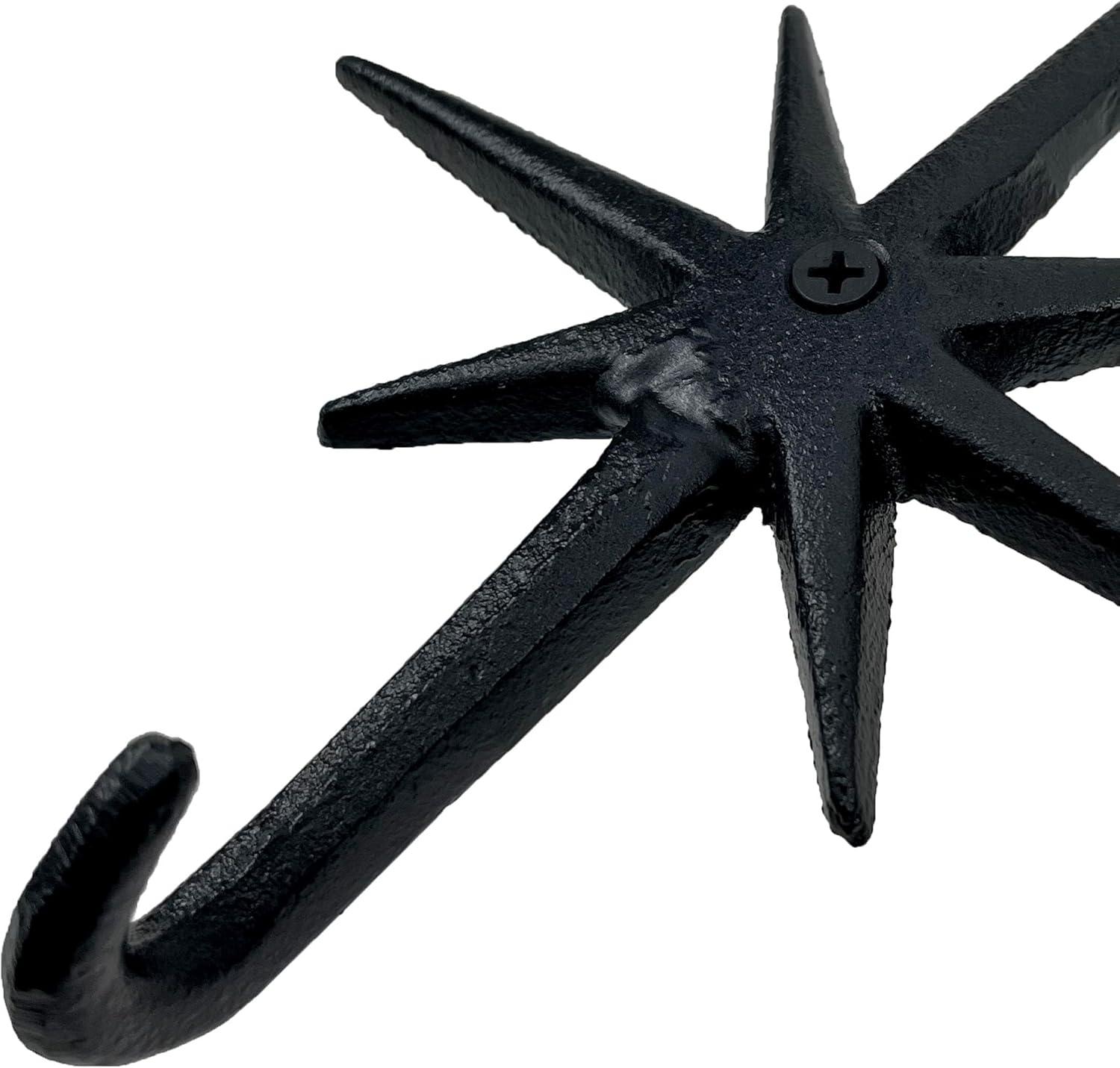 Zeckos Set of 3 Black Finish Cast Iron Atomic Starburst Wall Hooks - Black - Size 6.75 inch