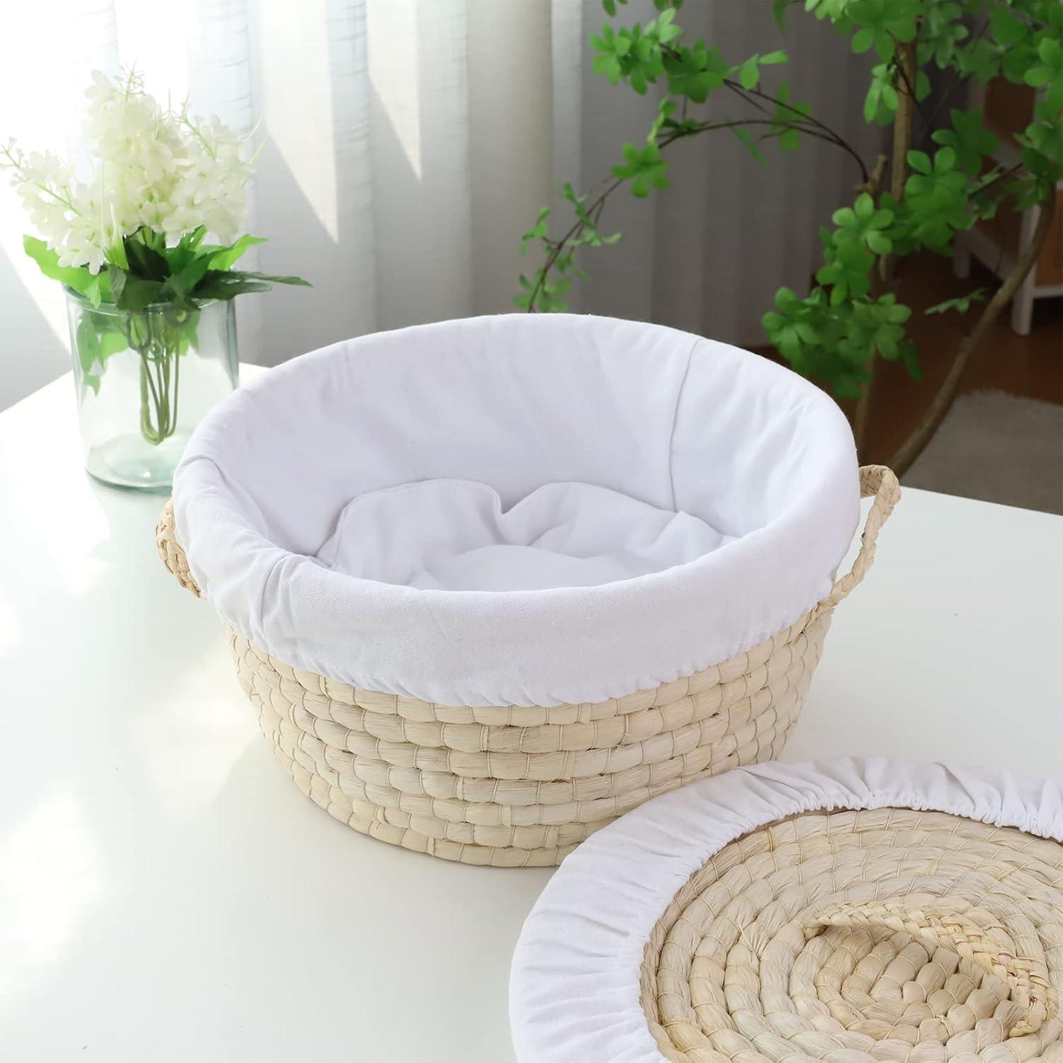 Gracie Oaks Round Bread Basket Serving Woven Bread Baskets Wicker Basket Sourdough Proofing Basket With Removable Liner And Cover  Wicker