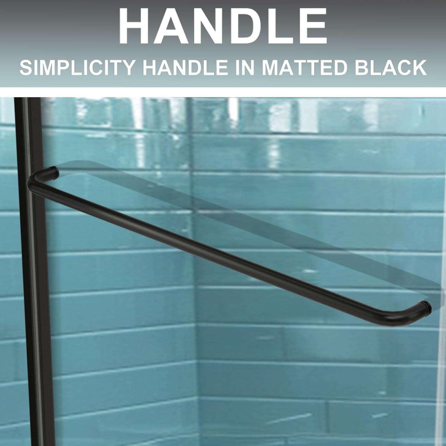 60" Matte Black Semi-Frameless Sliding Shower Door with Clear Glass