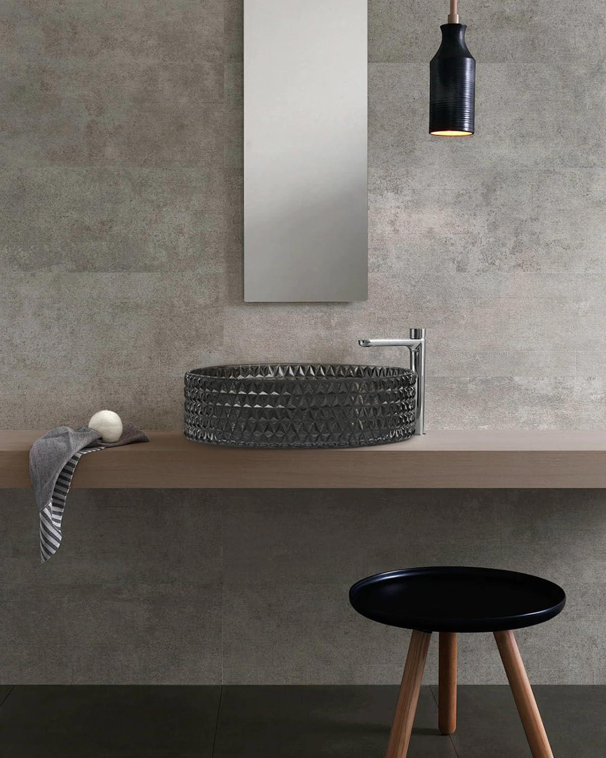 Homary 15" Vessel Transparent Diamond Shaped Crystal Glass Bathroom Wash Sink in Black