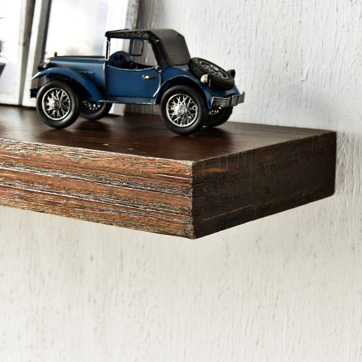 WELLAND Colin Rustic Wooden Floating Shelf Wall Mounted Shelves Display, 24"W x 10"D x 2.75"H, Walnut