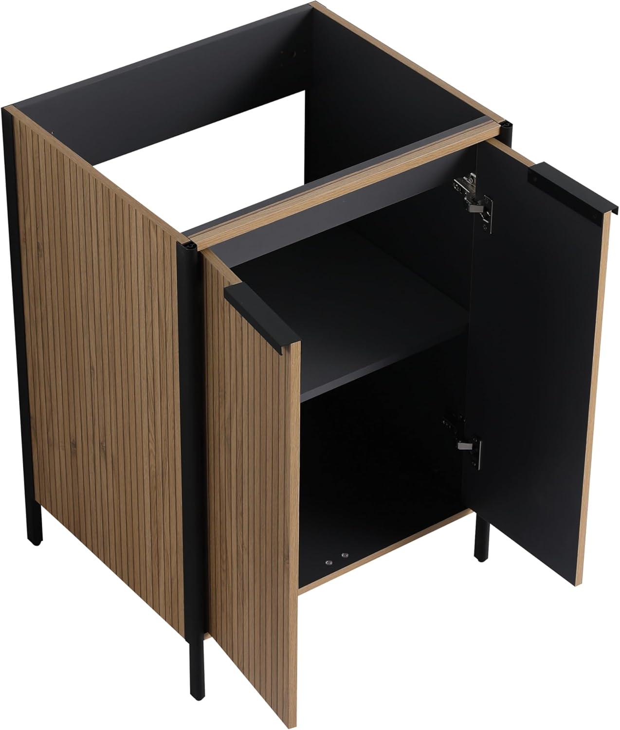 SSLine 24" Bathroom Vanity Cabinet Mid-Century Modern Under-Sink Cabinet Freestanding Bathroom Cabinet with Adjustable Storage Shelves,Natural Brown Stripe (Sink Not Include
