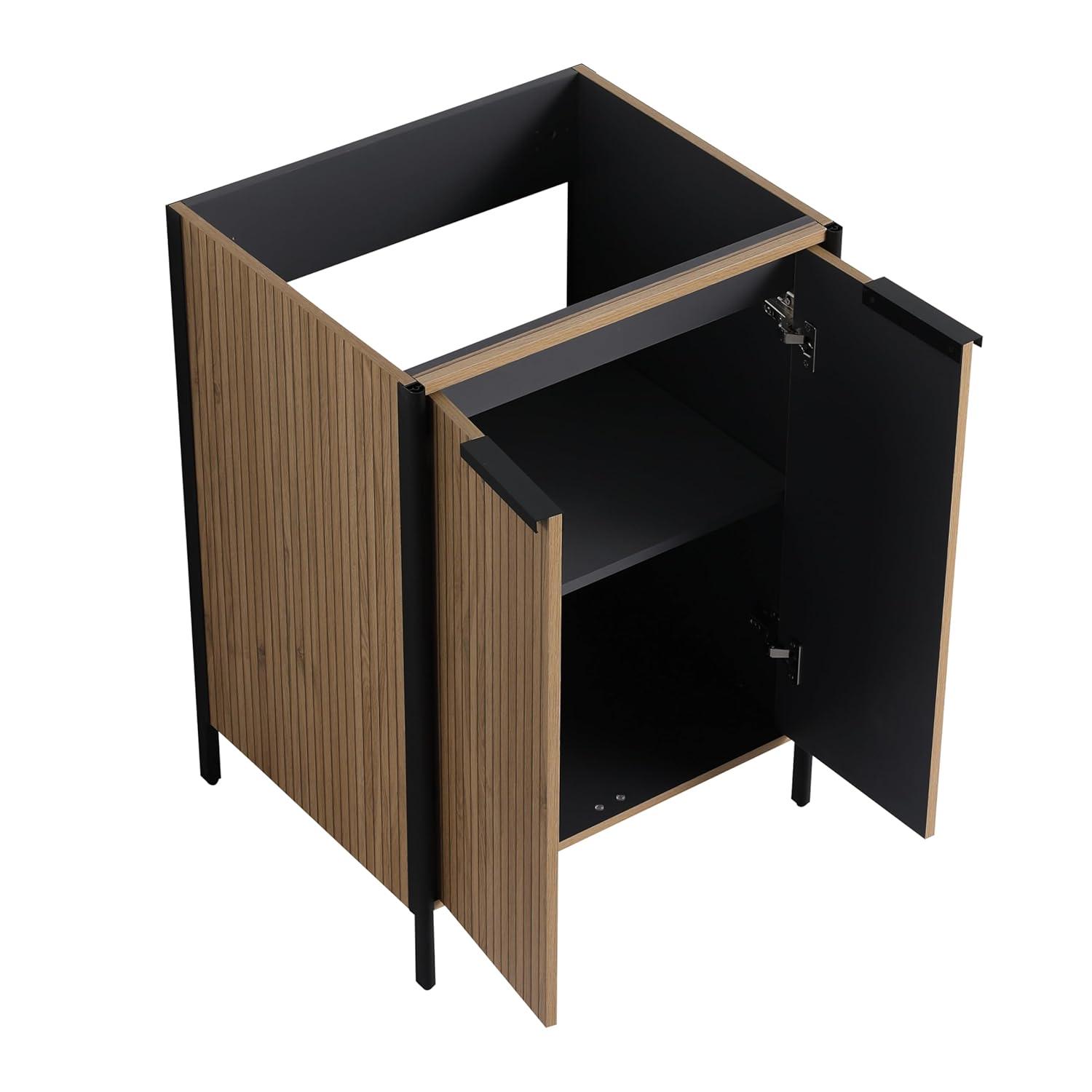 SSLine 24" Bathroom Vanity Cabinet Mid-Century Modern Under-Sink Cabinet Freestanding Bathroom Cabinet with Adjustable Storage Shelves,Natural Brown Stripe (Sink Not Include