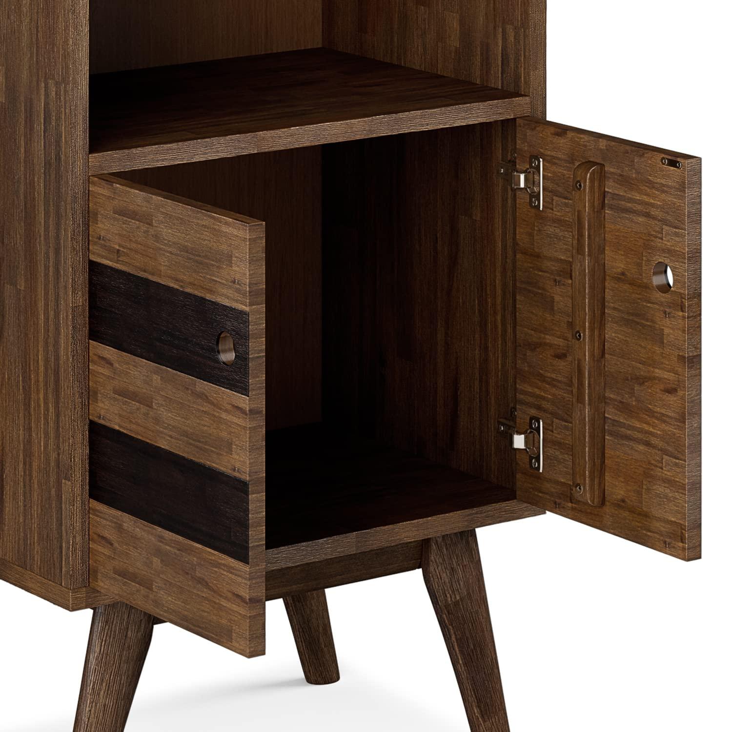 Simpli Home 22"W Solid Acacia 3 Shelf Contemporary Bookcase with Hidden Storage and Adjustable Shelves